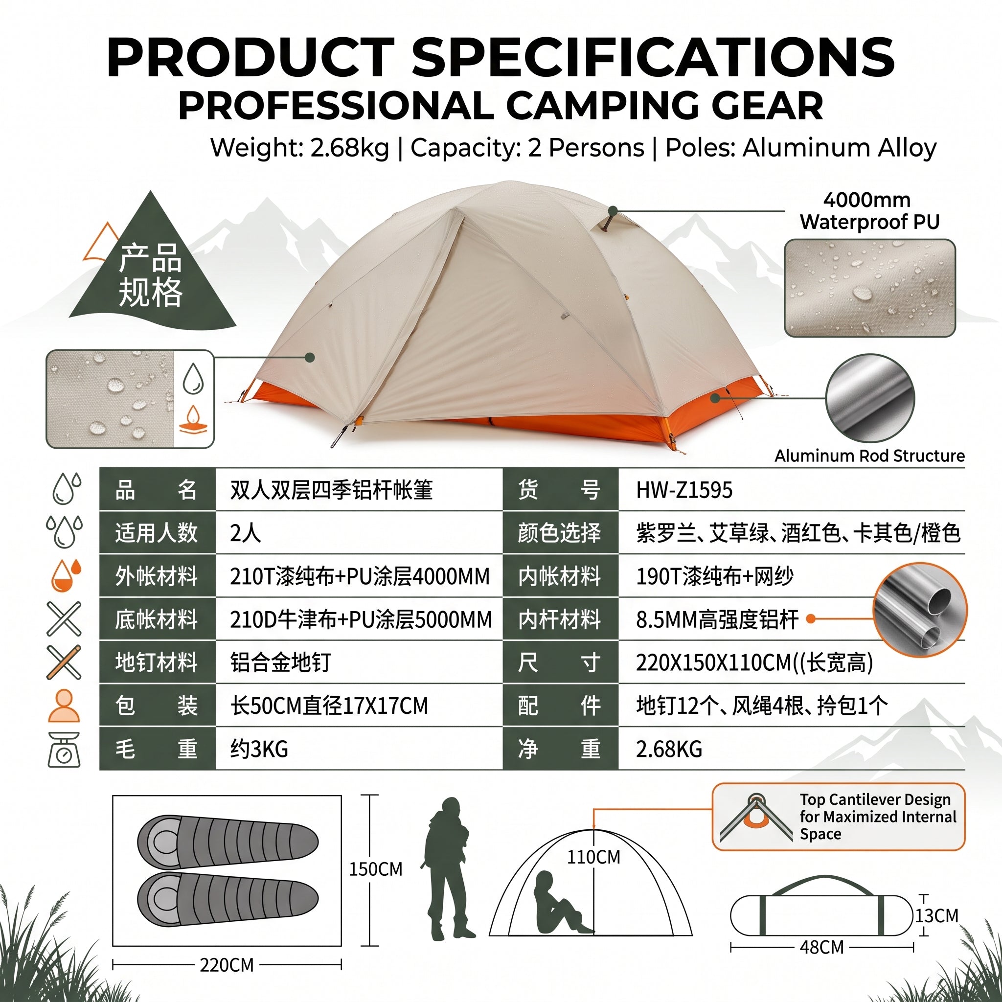 All-aluminum Pole Double-layer Professional Outdoor Camping Tent