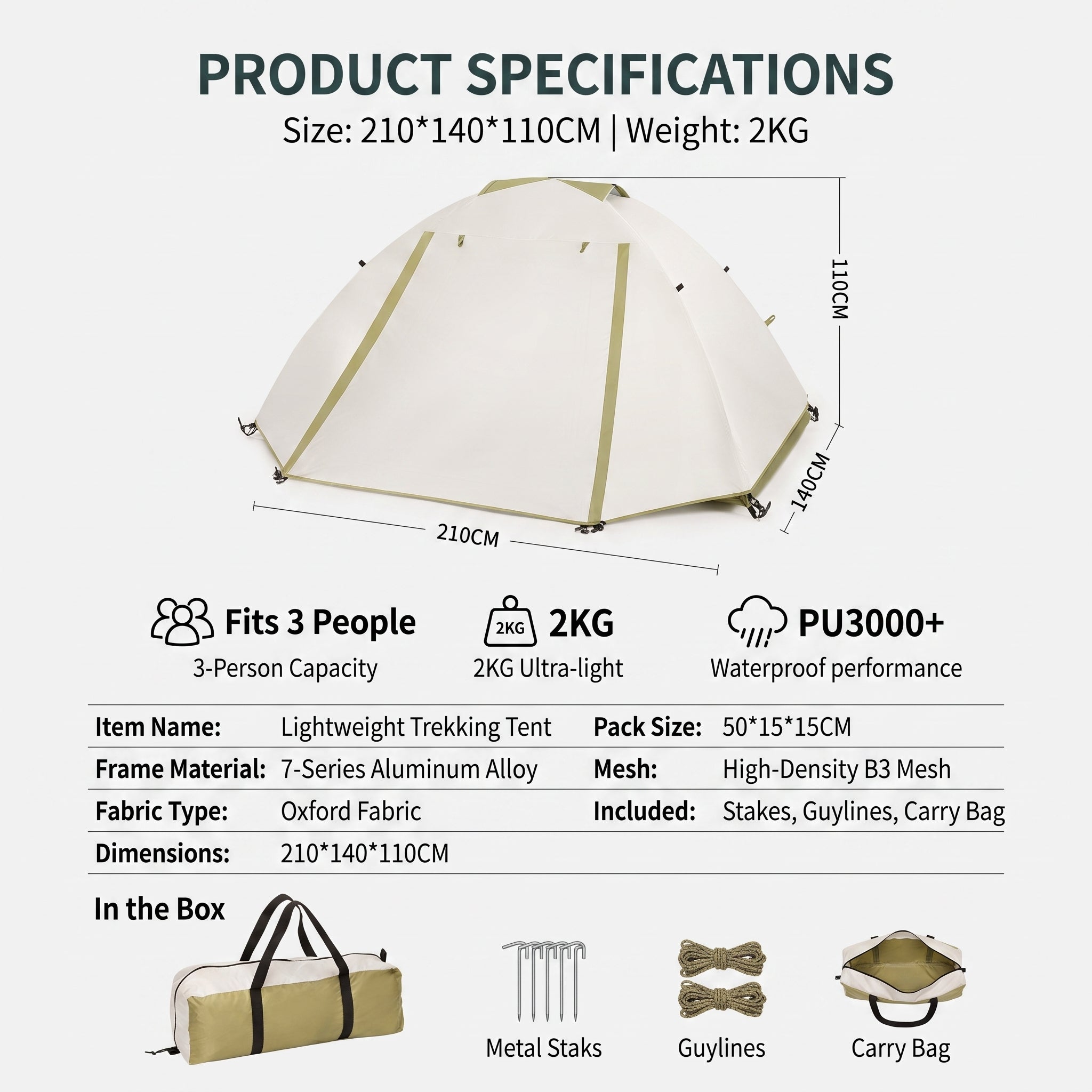 Ultralight Aluminum Pole Camping Tent 1-2 Person Waterproof for Hiking & Mountaineering