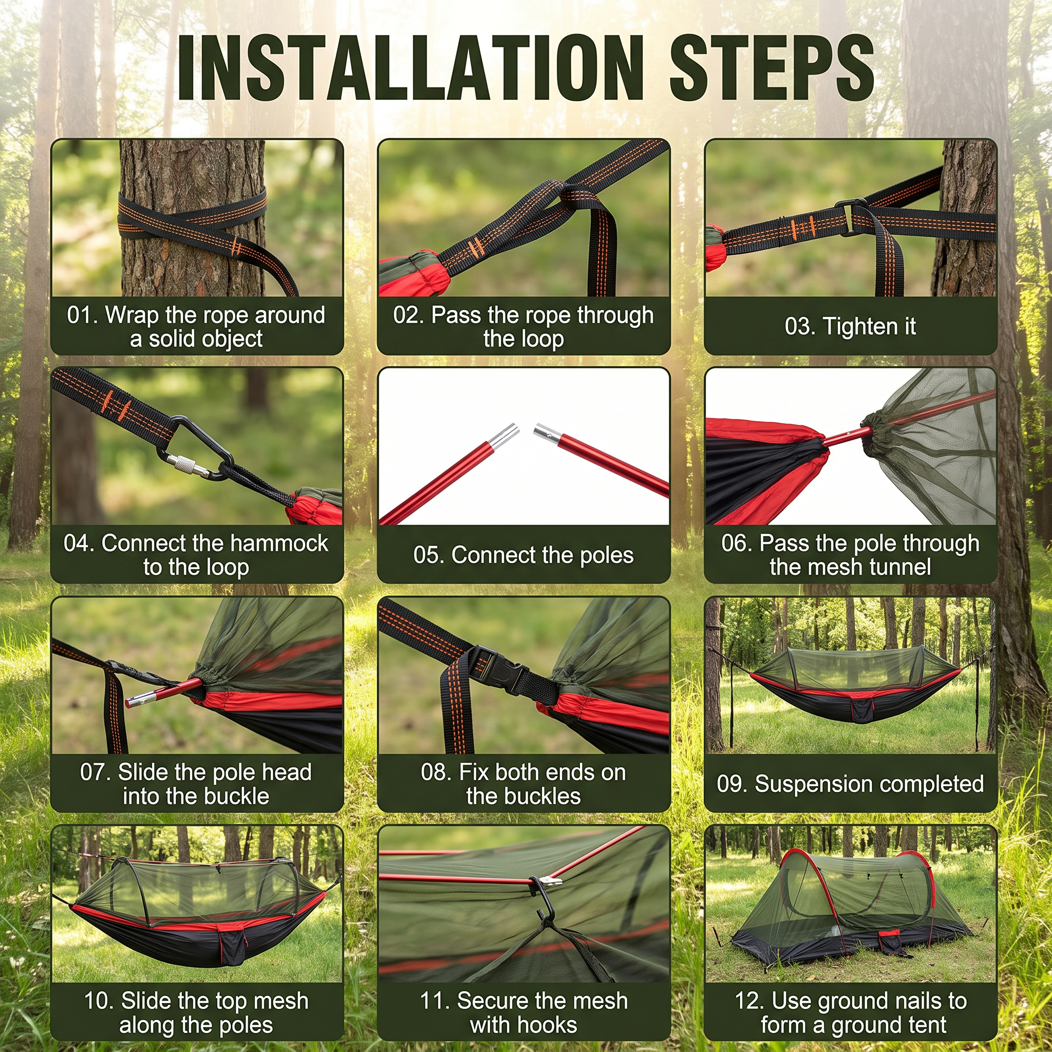 Three-in-One Mosquito Proof Camping Hammock