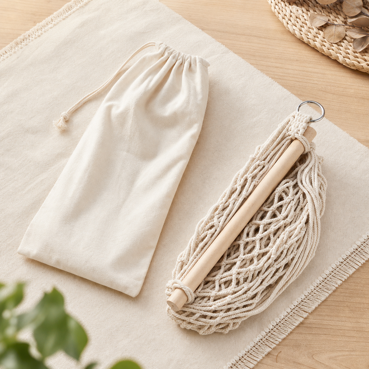 Cotton Rope Hammock Chair with Wooden Spreader Bar