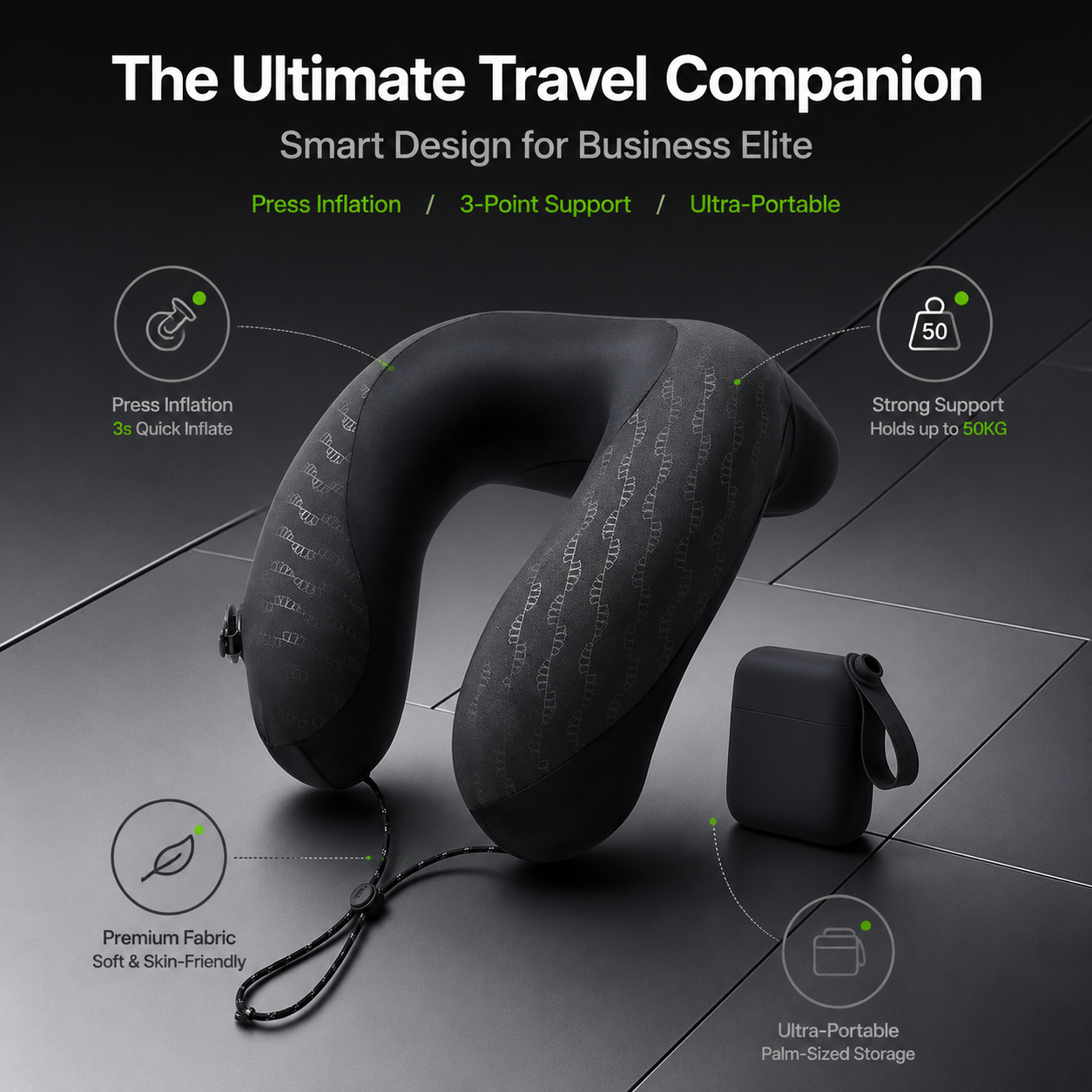Travel Neck Pillow Upgraded Pure Memory Foam for Airplane Flight Sleep