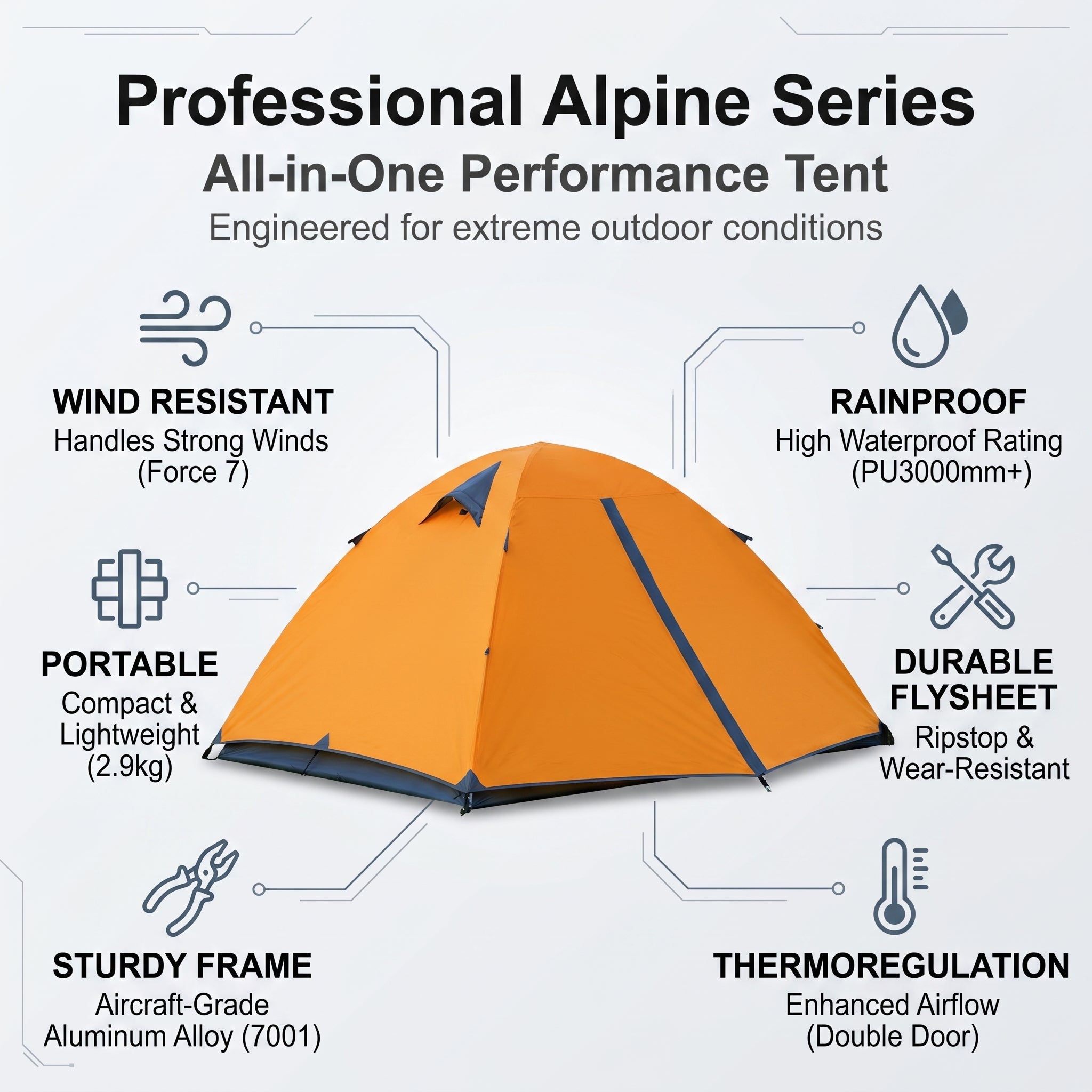 Lightweight alpine camping and mountaineering tent