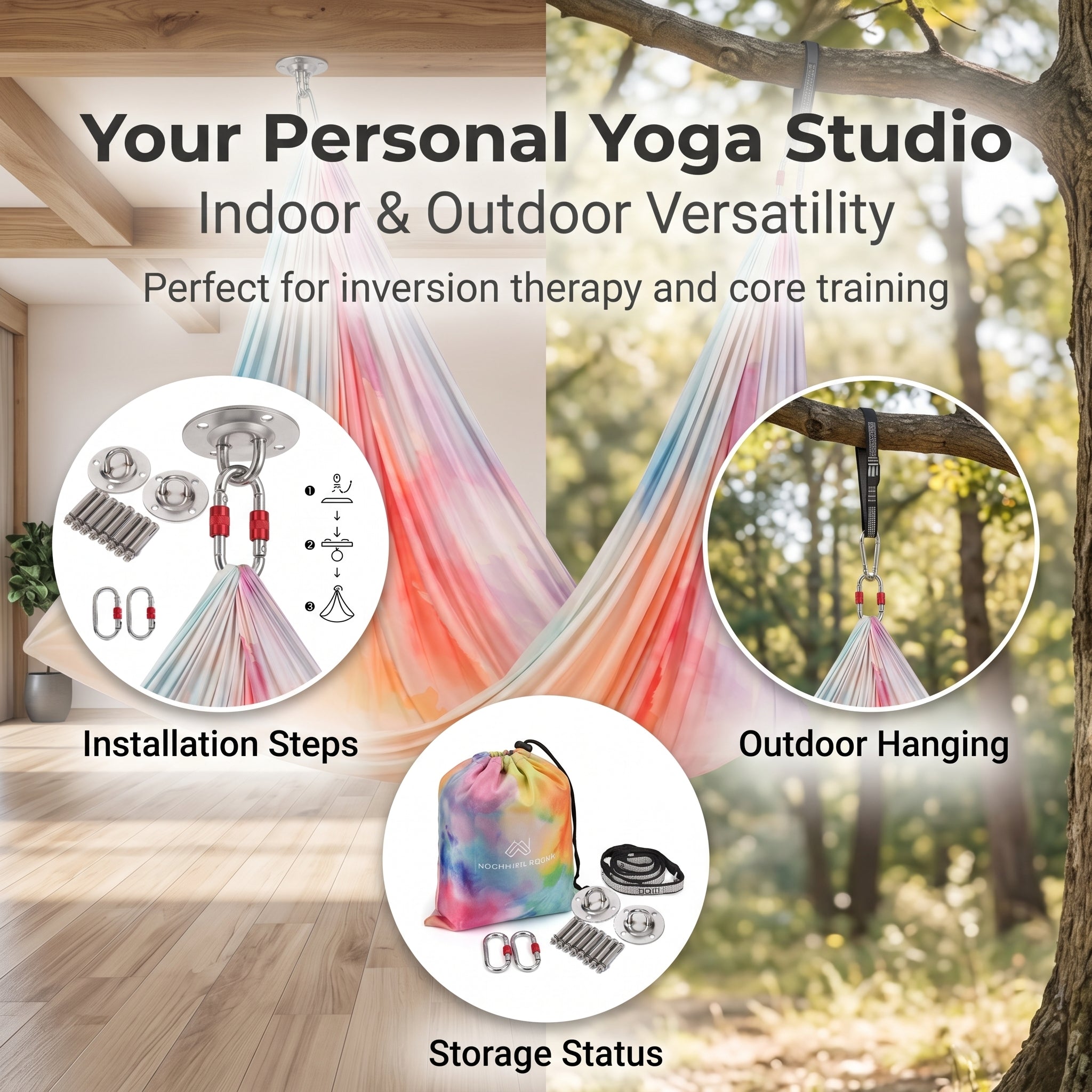5m Colorful Gradient Print Elastic Durable Aerial Yoga Hammock