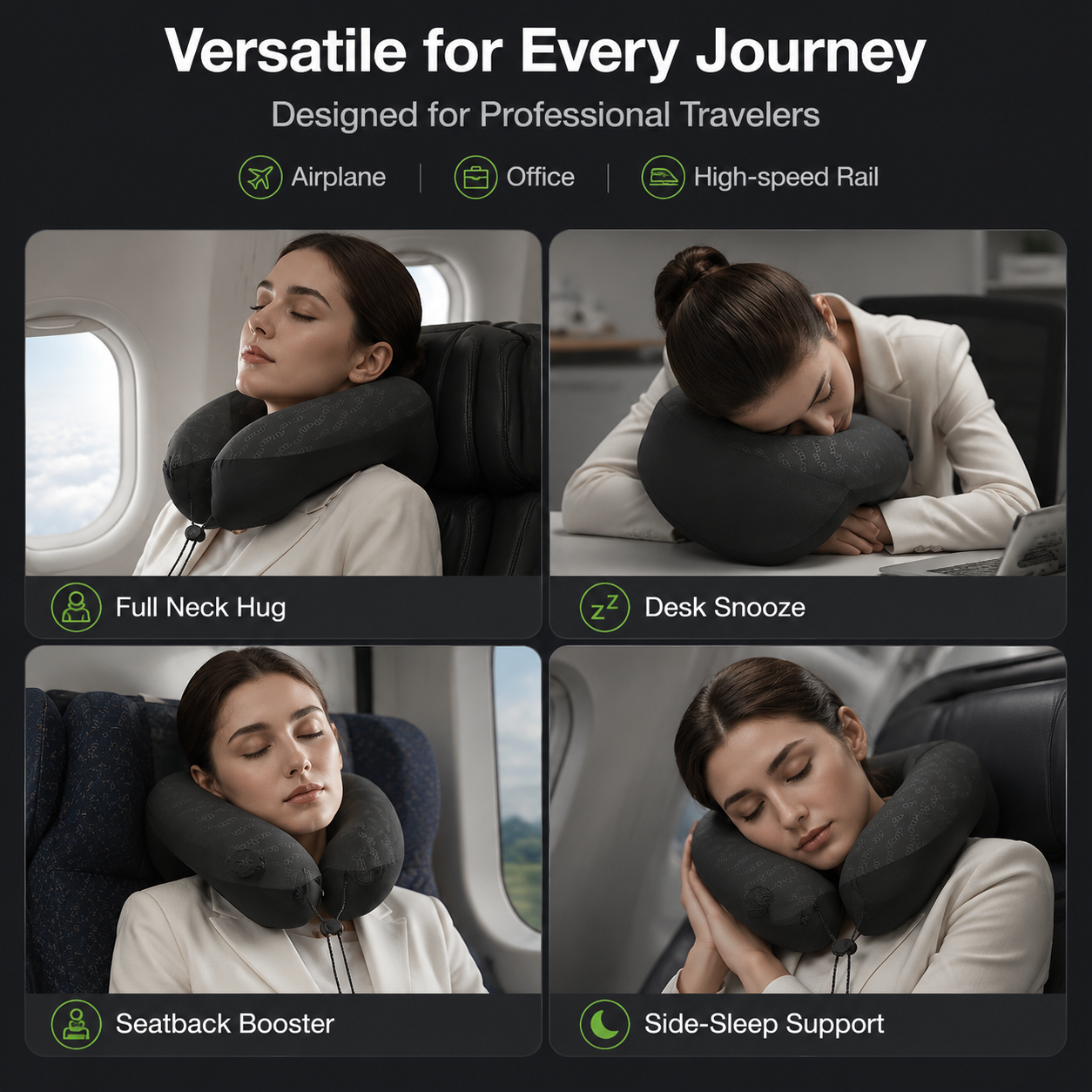 Travel Neck Pillow Upgraded Pure Memory Foam for Airplane Flight Sleep