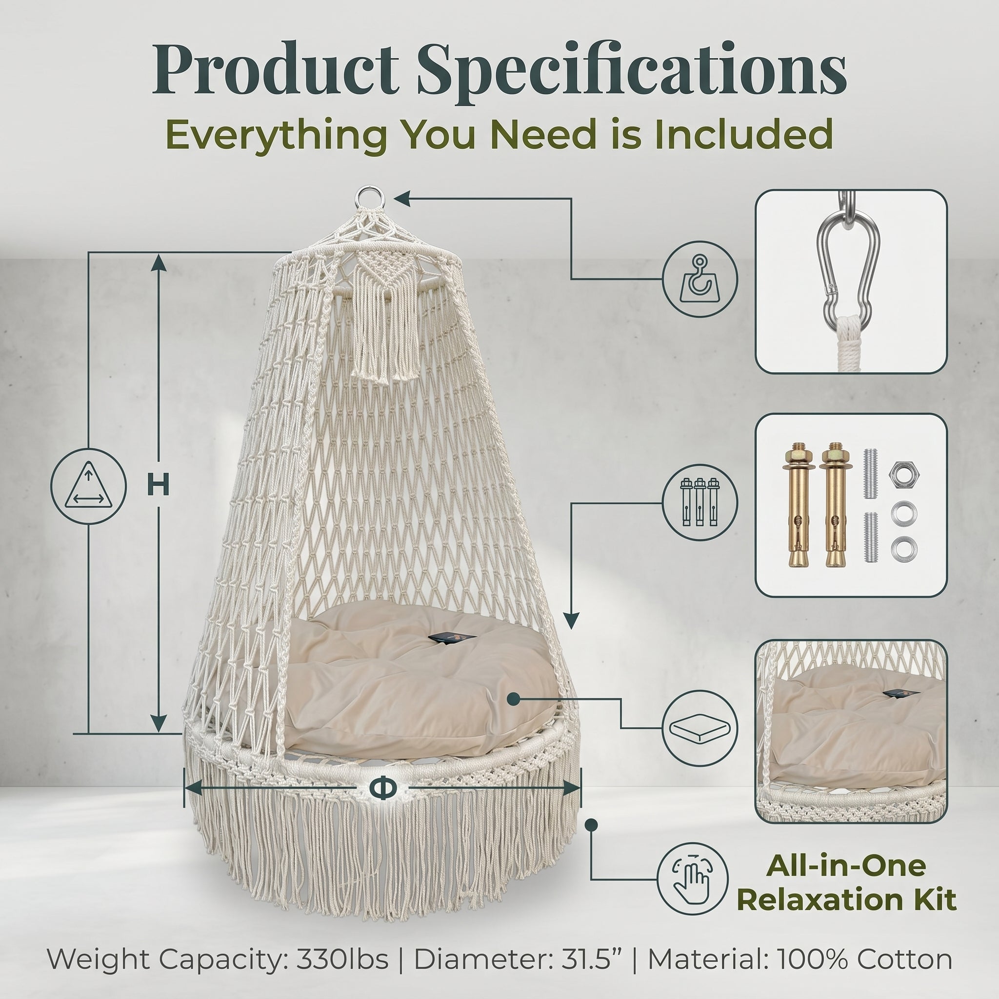 Hand-woven Bohemian patio swing outdoor hanging chair