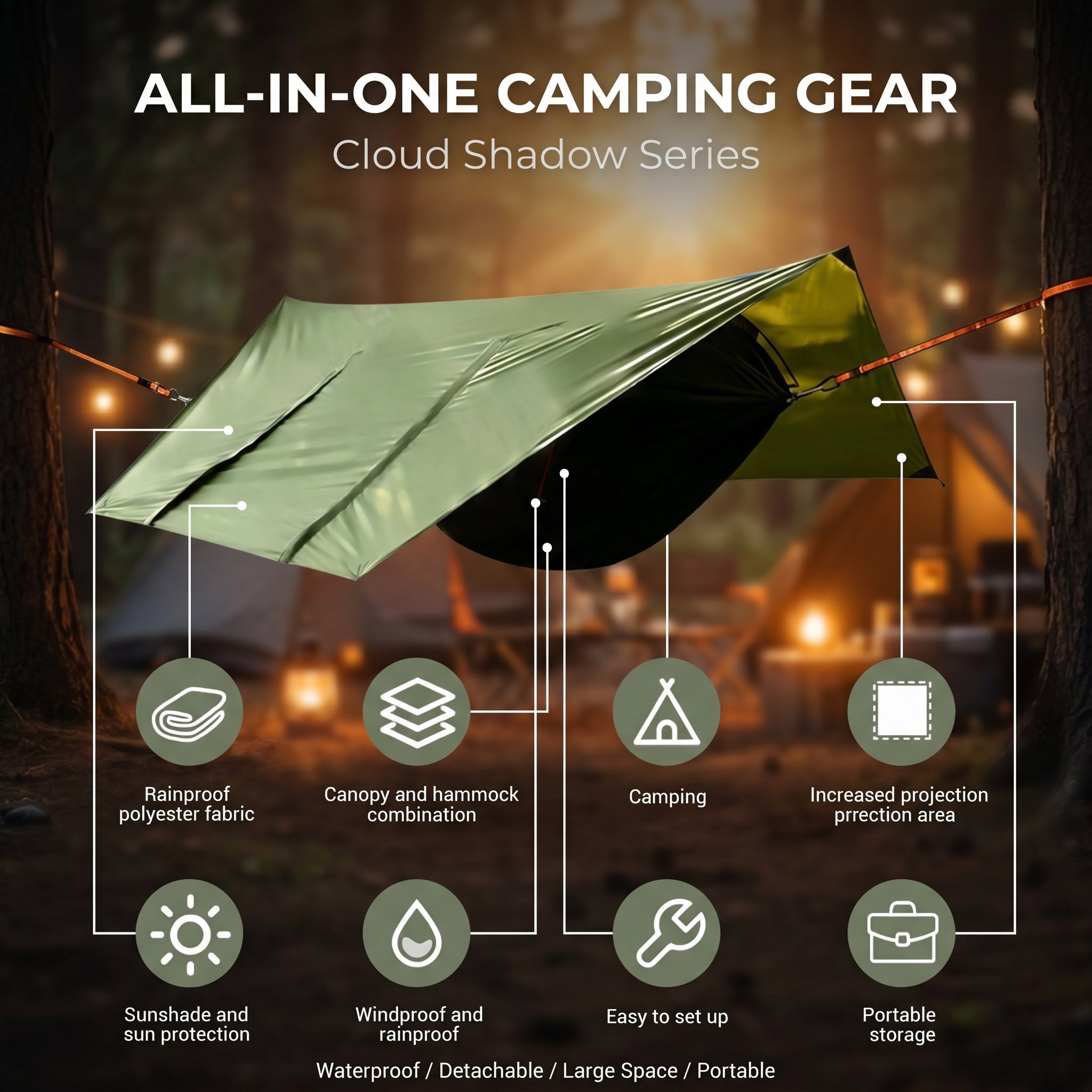 Portable Cloud Shadow Hammock Tent - Spacious Waterproof Camping Hammock