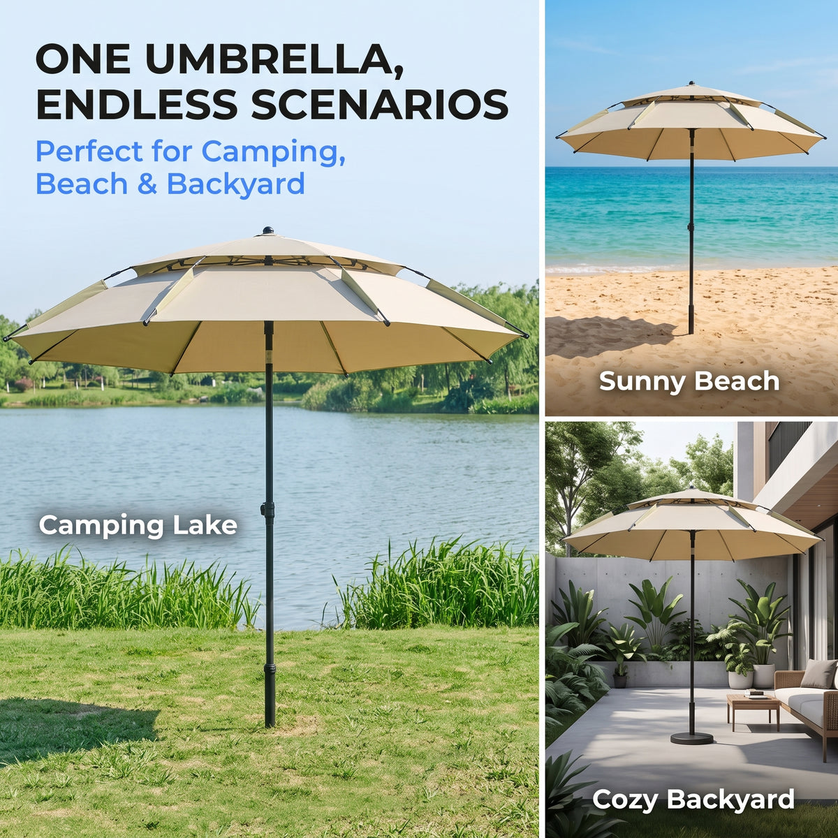 Blackout Dome Camping Umbrella Quick Setup Sun Rain Canopy Shelter