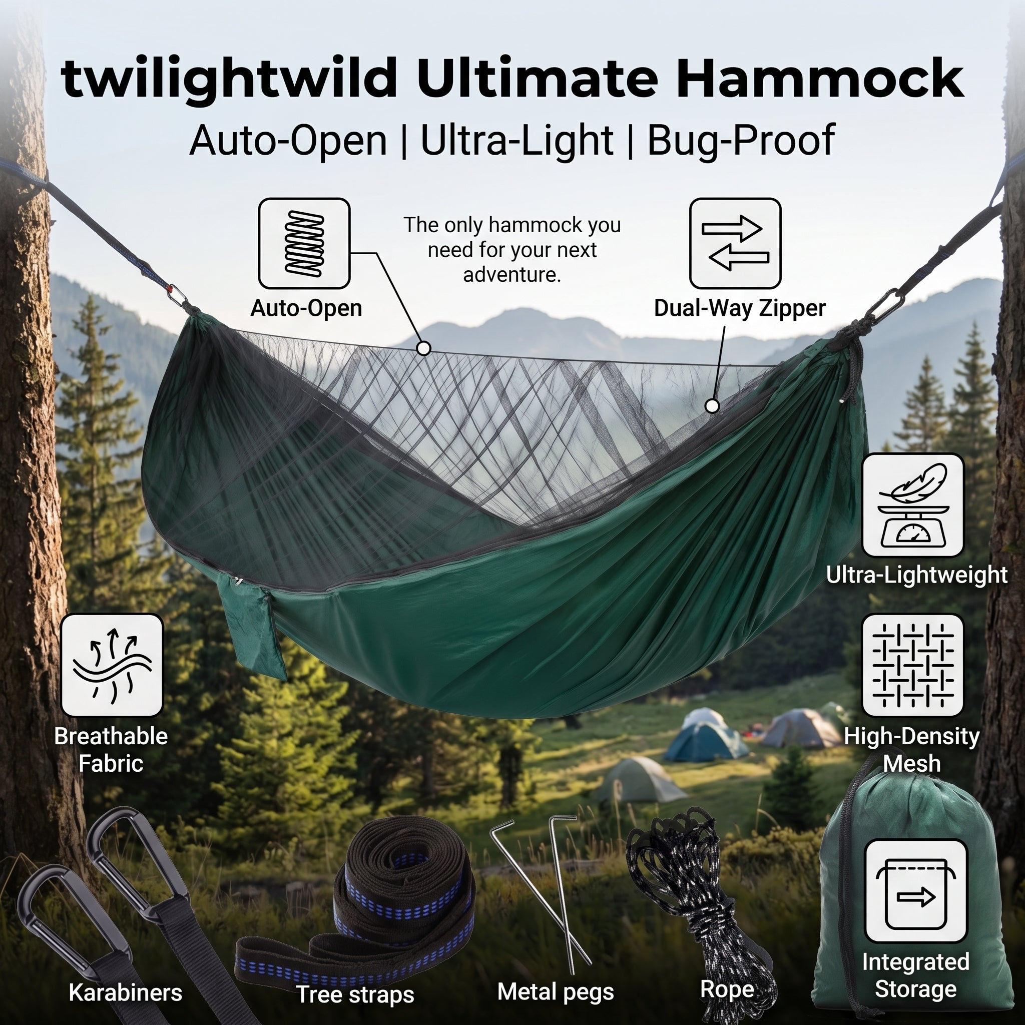 Quick-Deploy Outdoor Anti-Mosquito Hammock with Built-in Net