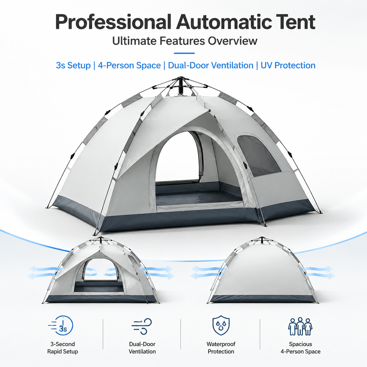 3–4 Person Automatic Tent – Quick Open Rainproof Sunproof