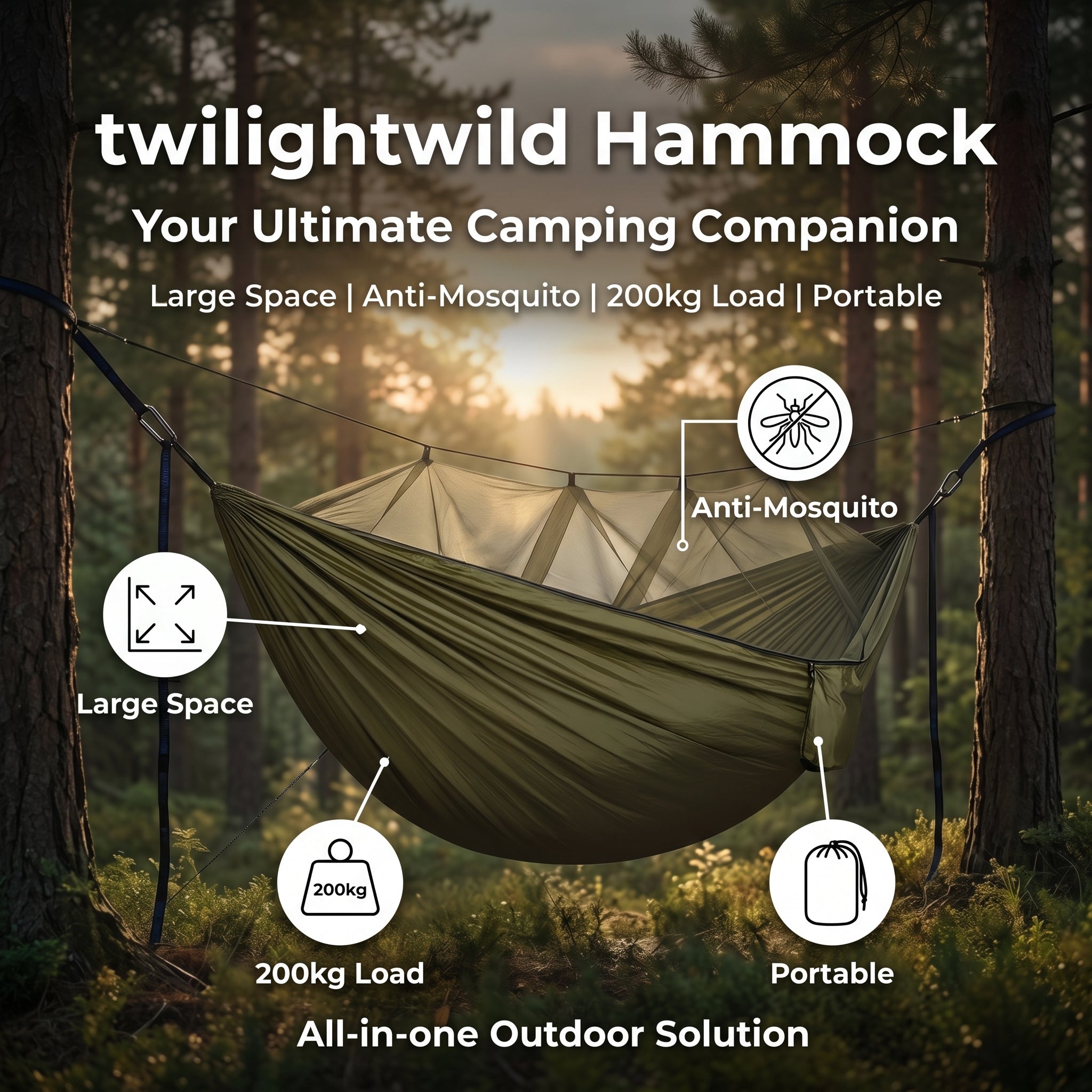 Outdoor Camping Hammock with Mosquito Net 210T Parachute Nylon Fabric