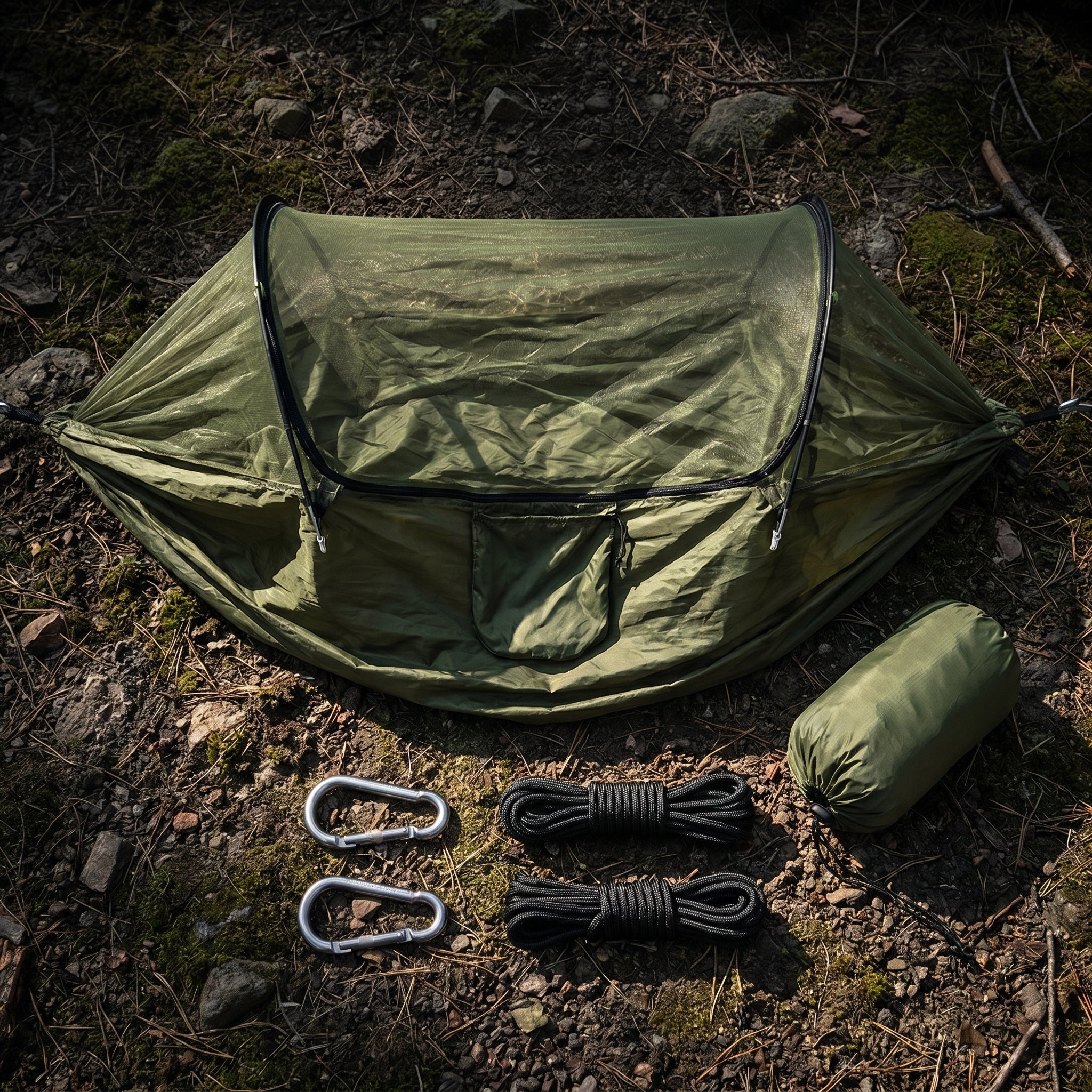 Double Camping Hammock with Mosquito Net – Portable Lightweight Backpacking Hammock for Outdoor Adventures