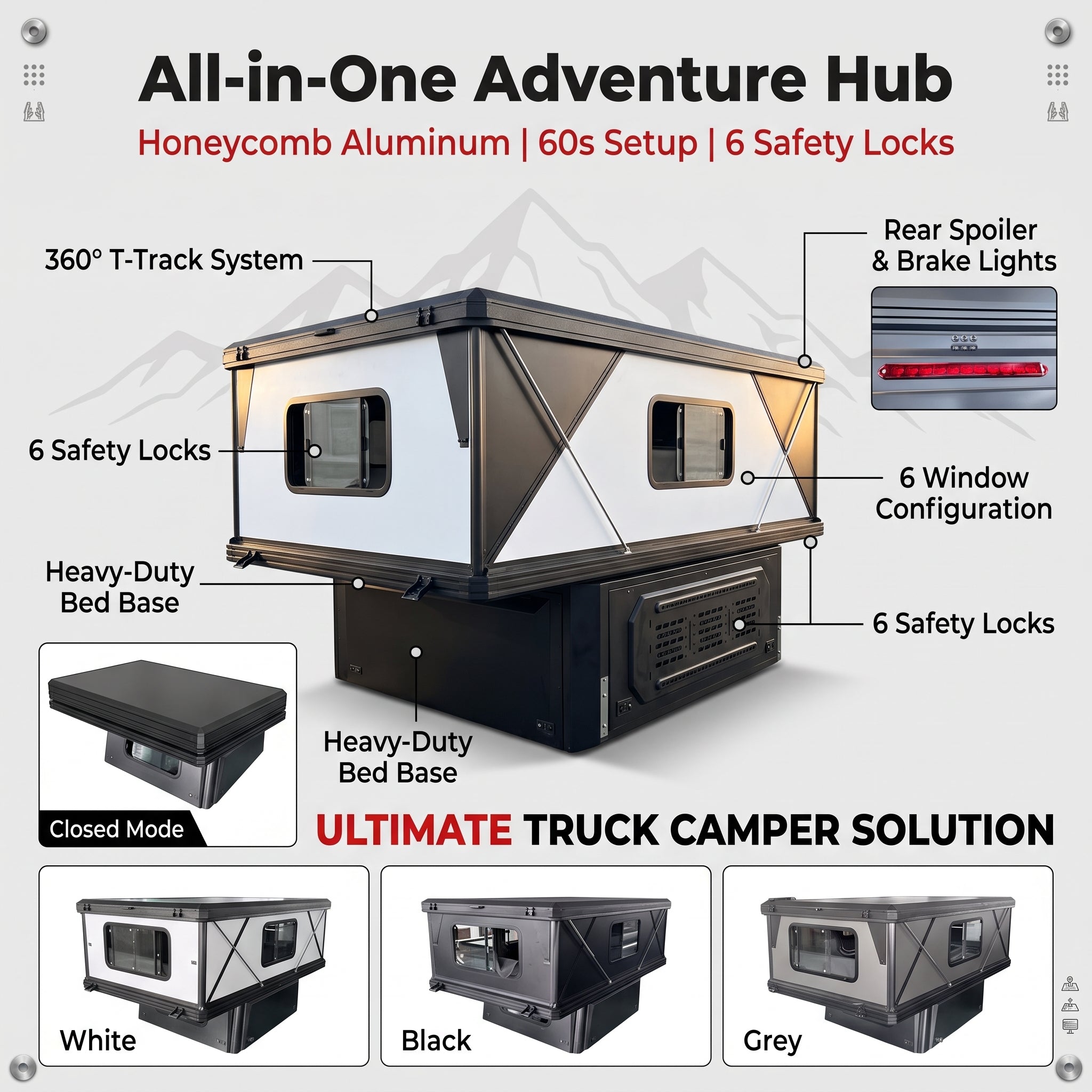 Aluminum Hard-Shell Roof Top Tent Integrated Truck Bed Topper Camper Shell for Toyota