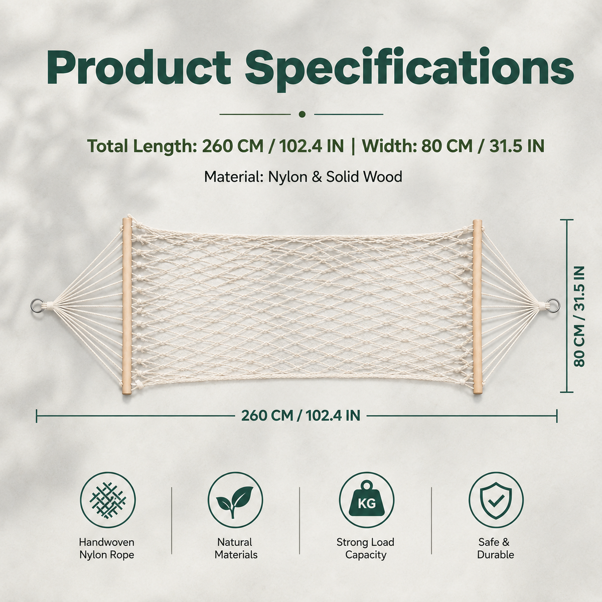 Adult Camping Hammock Heavy Duty Nylon Mesh Swing for Beach & Indoor -H54