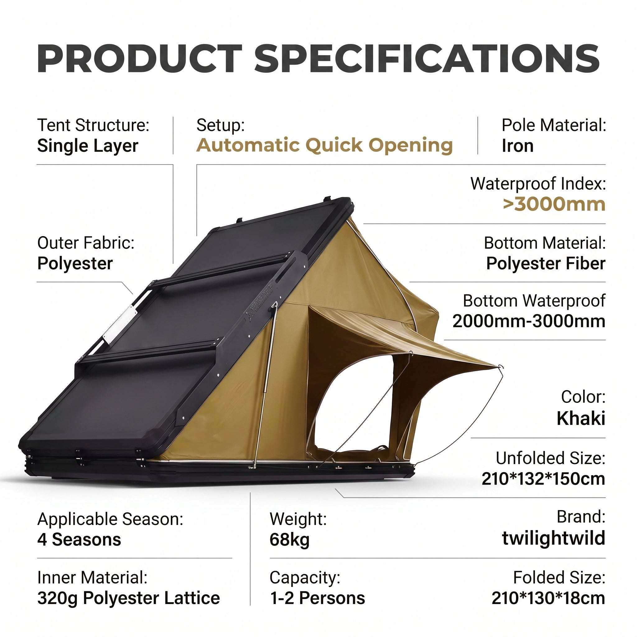 30-second Quick-opening Hard-shell Outdoor Roof Top Tent