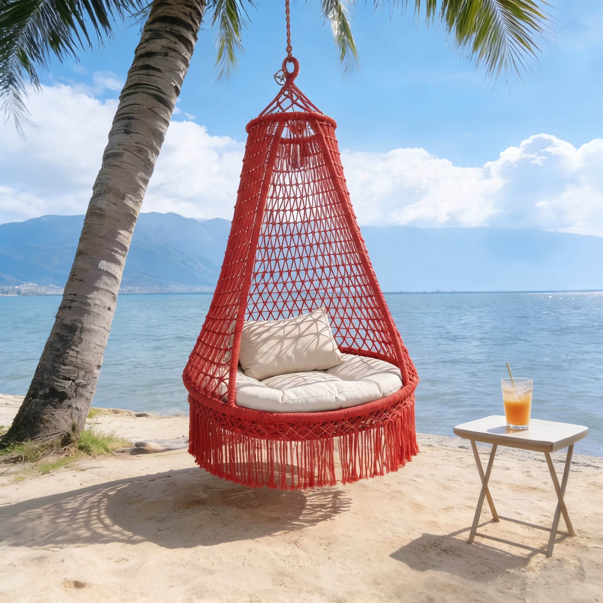 Hand-woven Bohemian Patio Swing Outdoor Hanging Chair