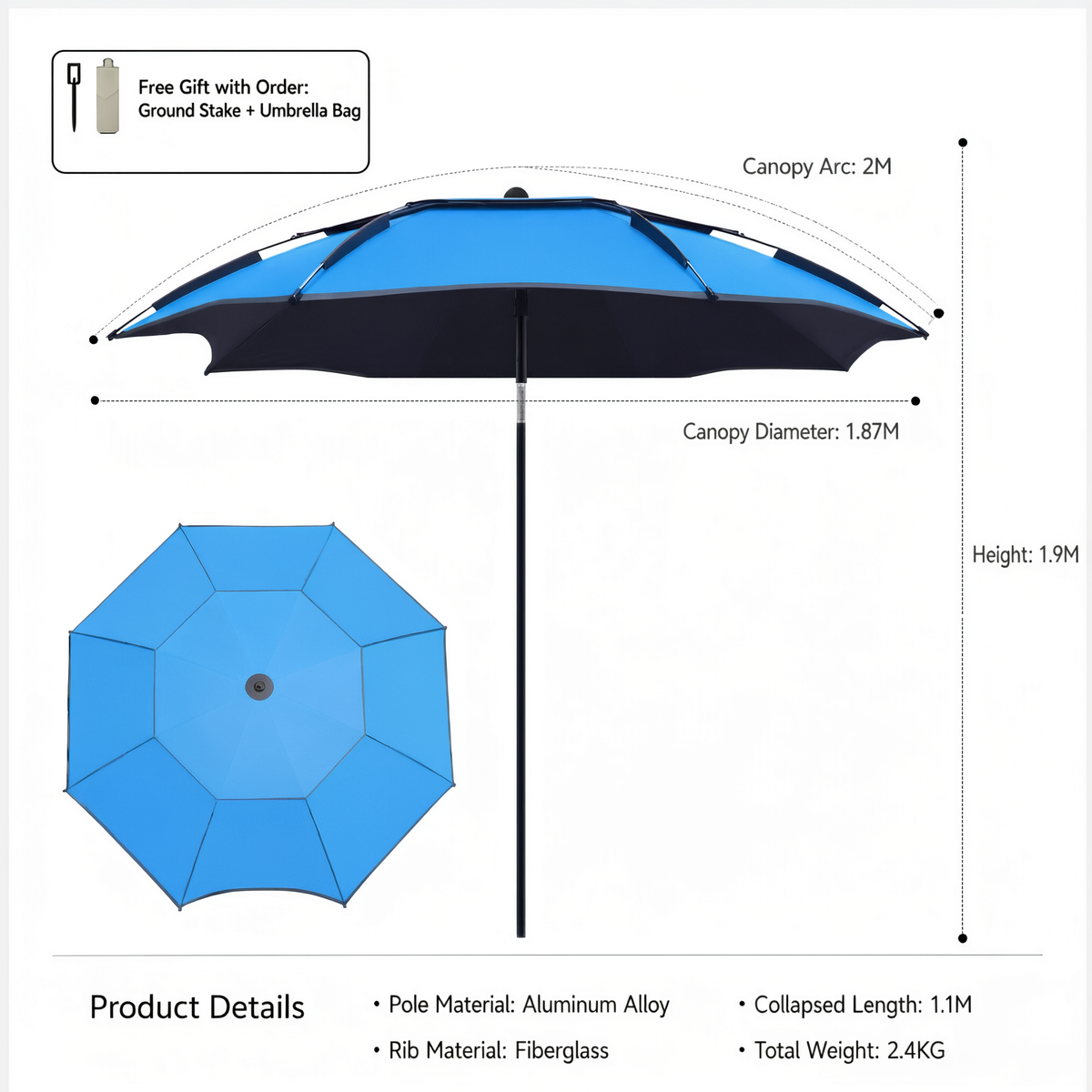 Blackout Dome Camping Umbrella Quick Setup Sun Rain Canopy Shelter