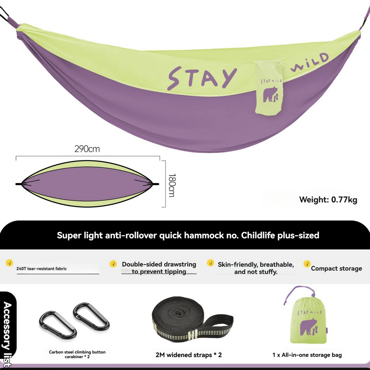 Anti-Tip Indoor Outdoor Hammock Swing Heavy Duty Adult Camping -H56