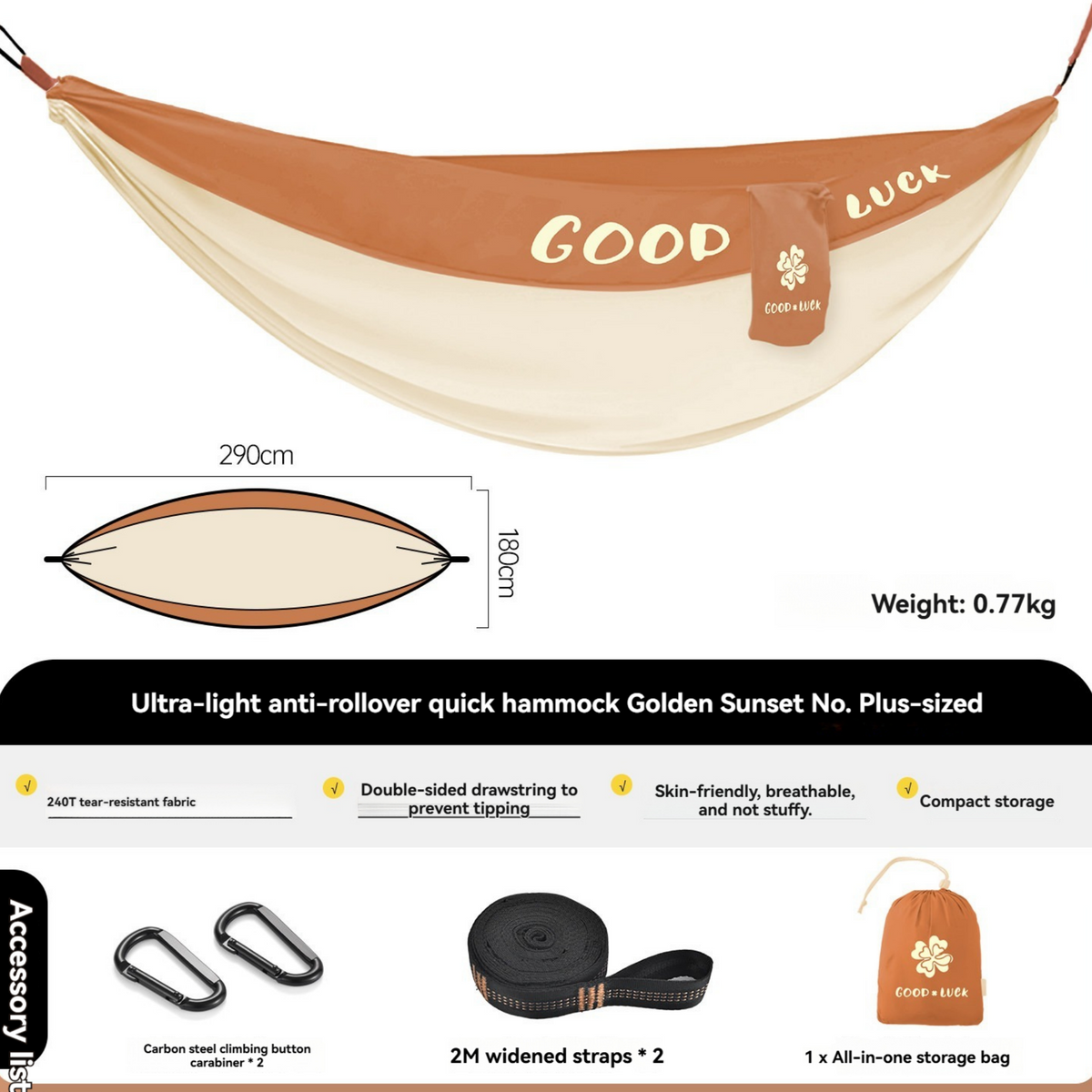Anti-Tip Indoor Outdoor Hammock Swing Heavy Duty Adult Camping -H56