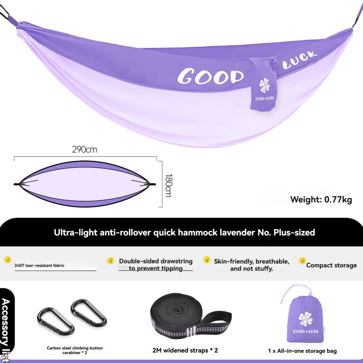 Anti-Tip Indoor Outdoor Hammock Swing Heavy Duty Adult Camping -H56