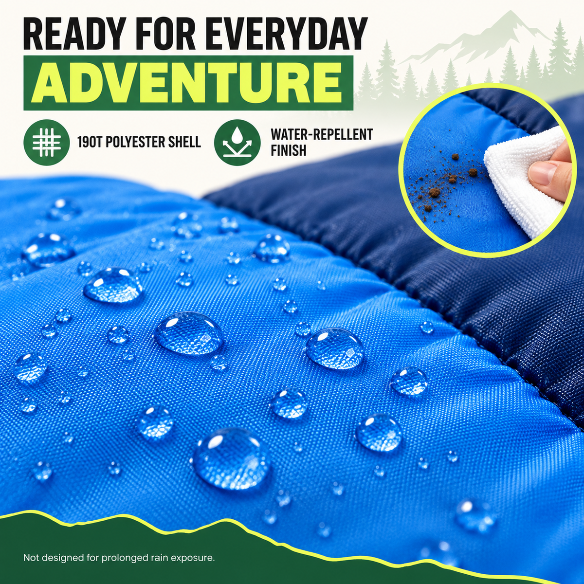 RoamRest Removable-Liner Adult Sleeping Bag – 190T Water-Repellent Camping & Travel Envelope Bag-S18