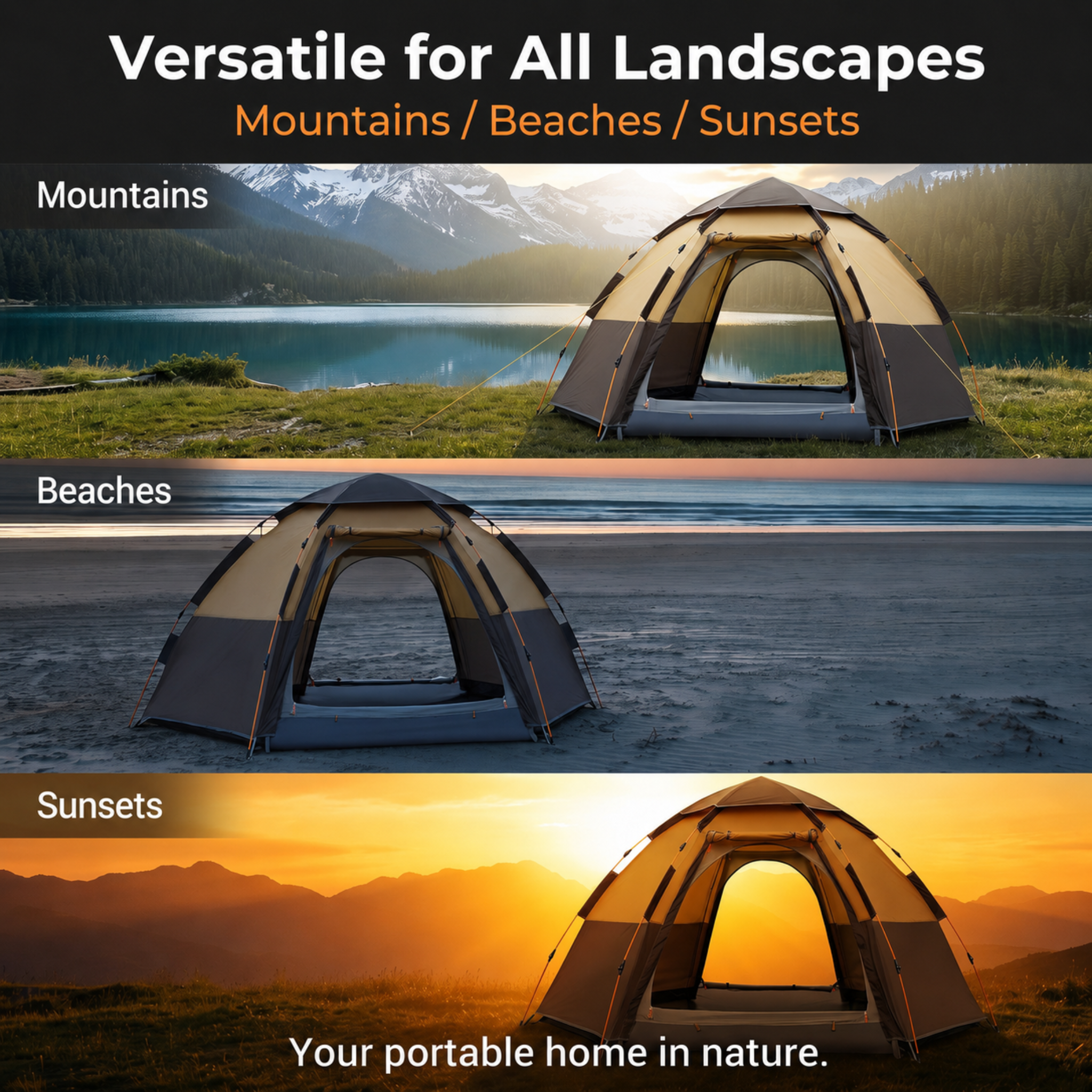 Large 5-8 Person Hexagonal Camping Tent Outdoor Mosquito-proof 3-Second Auto Pop-Up Waterproof