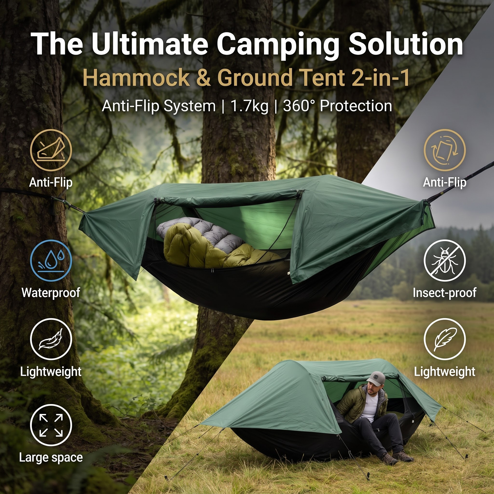 Ultralight Camping Hammock with Integrated Mosquito Net -H26