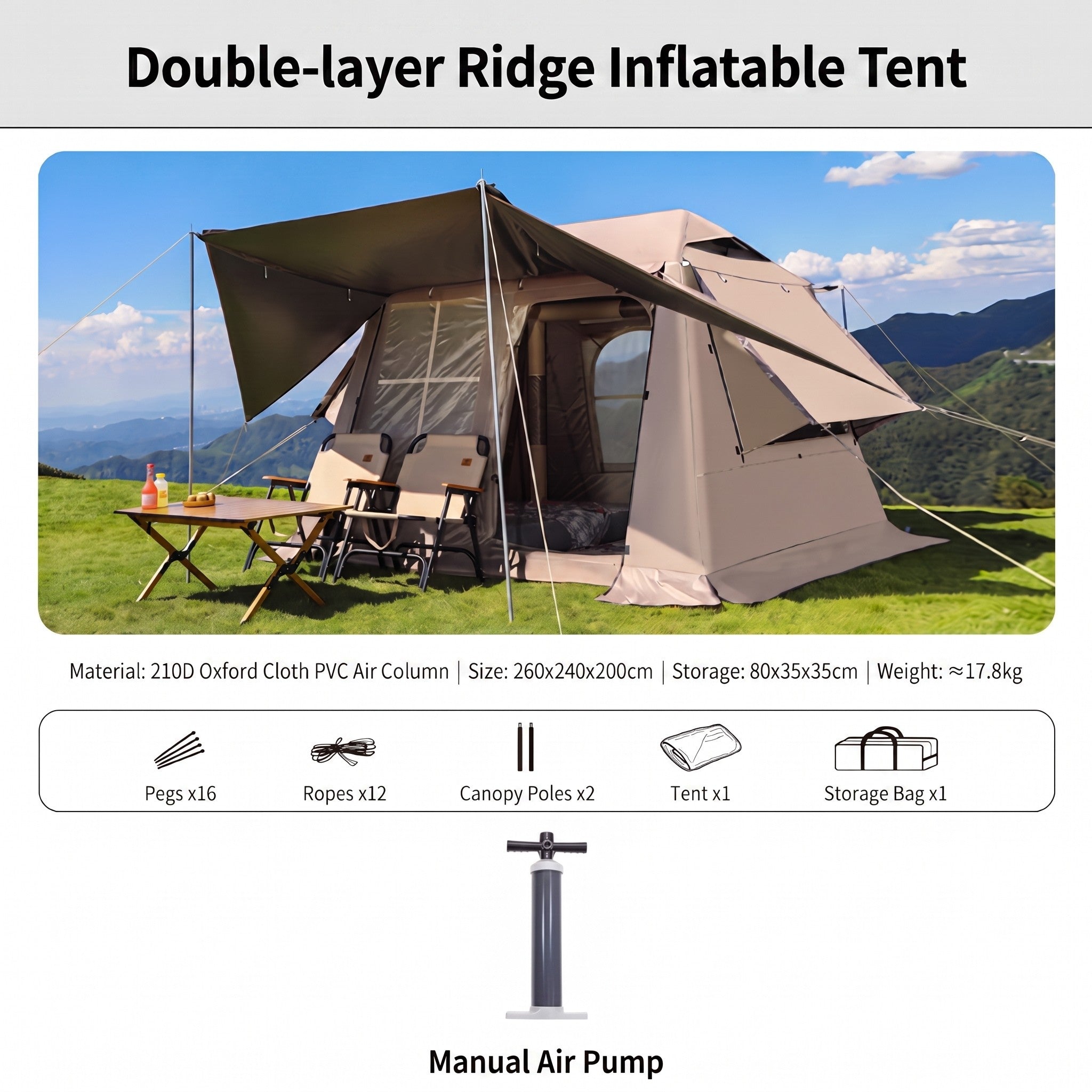 Outdoor Camping PVC Air Column Tent, Portable Windproof And Rainproof Oxford Cloth Inflatable Tent