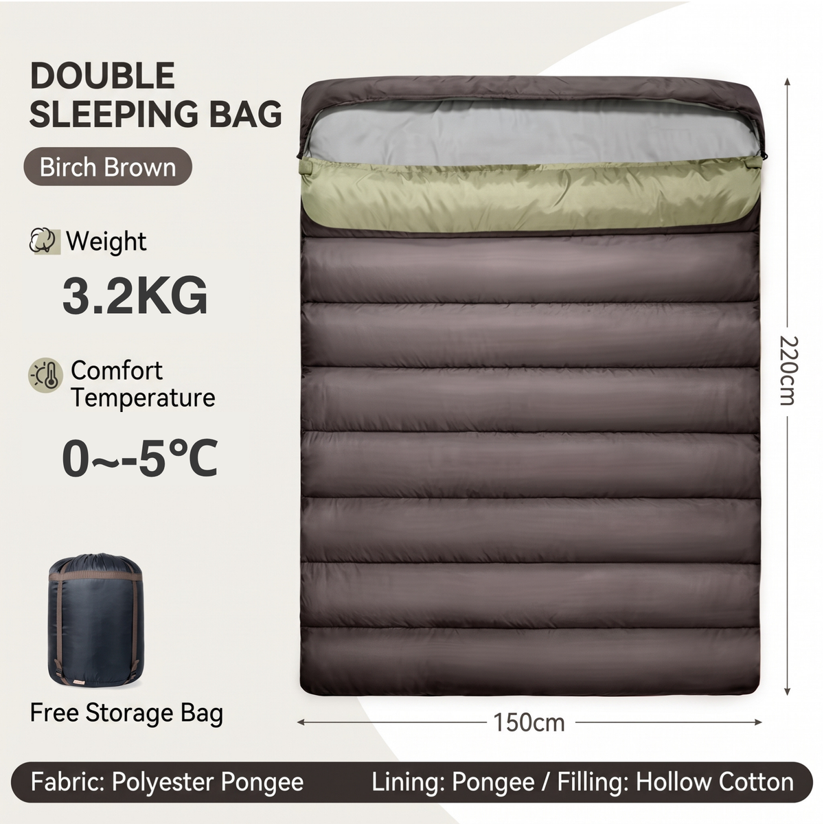 Double Sleeping Bag Detachable Camping Warm Cotton Waterproof Winter Hiking-S1