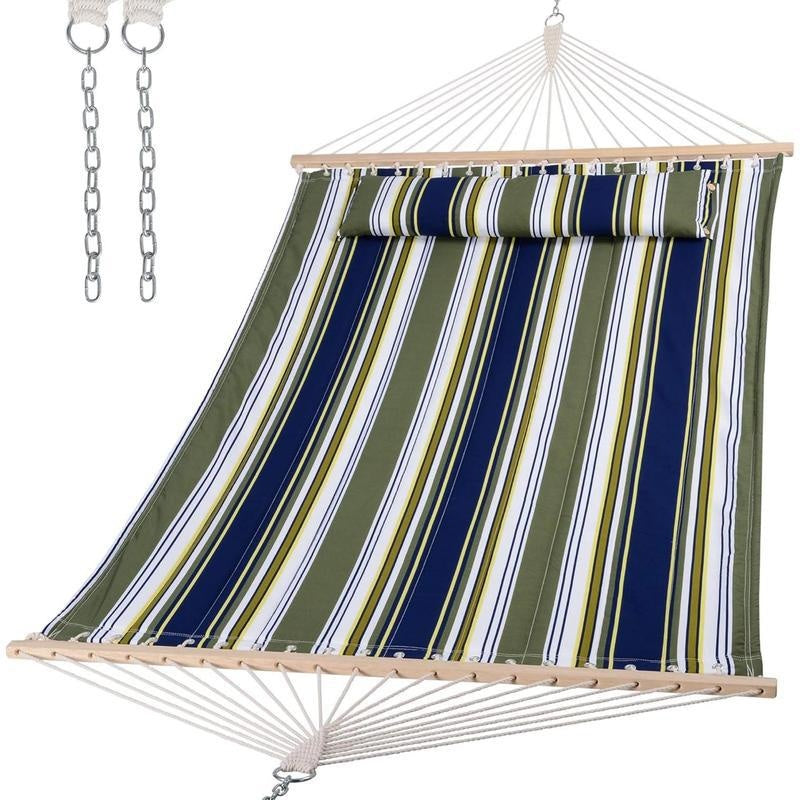 Quilted Double Hammock with Spreader Bar & Pillow