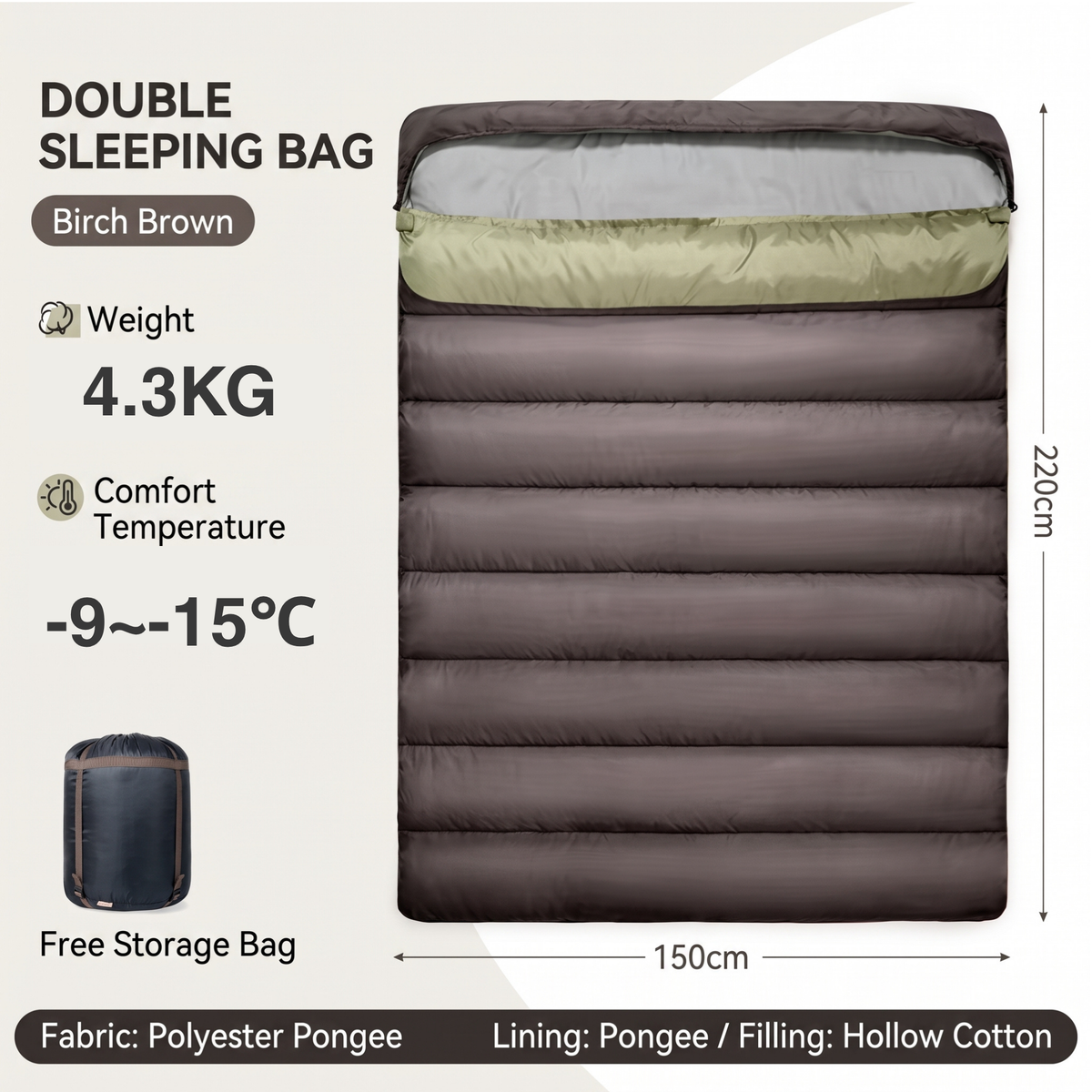 Double Sleeping Bag Detachable Camping Warm Cotton Waterproof Winter Hiking-S1