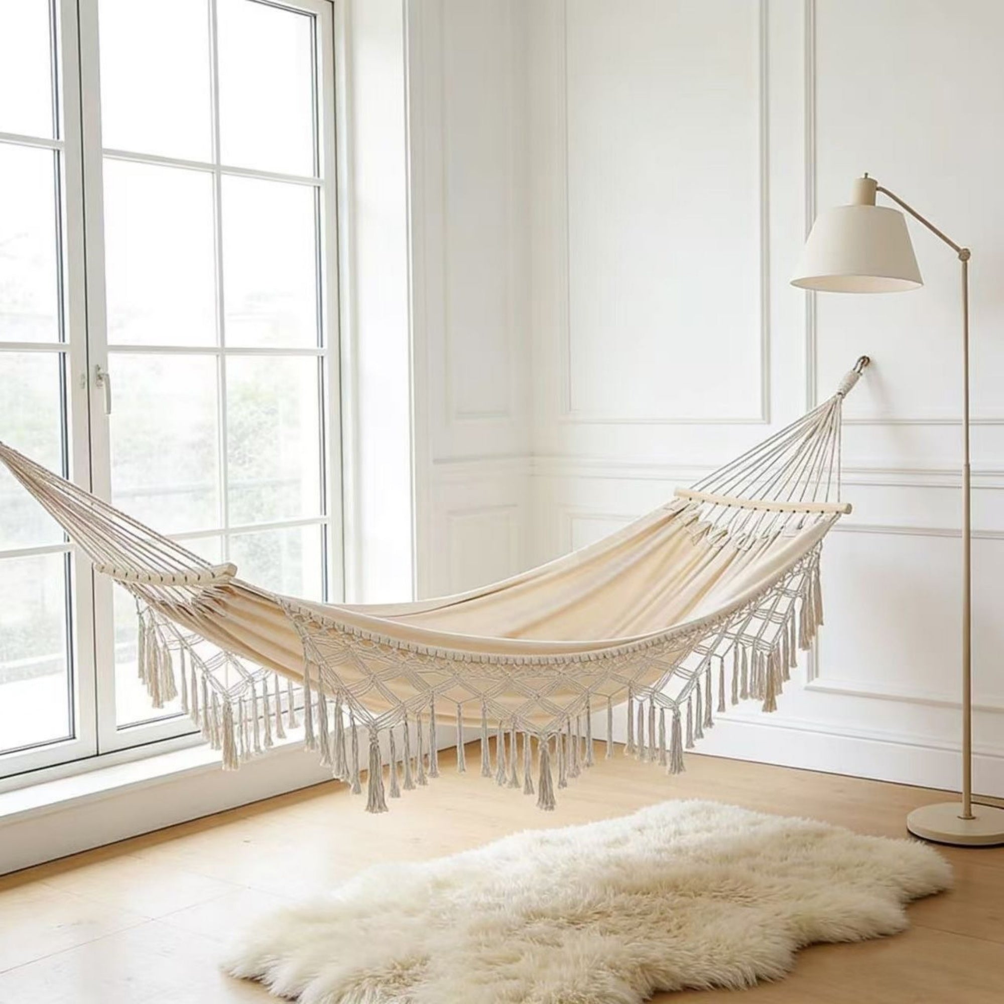 Boho Macrame Hammock with Wooden Spreader Bars