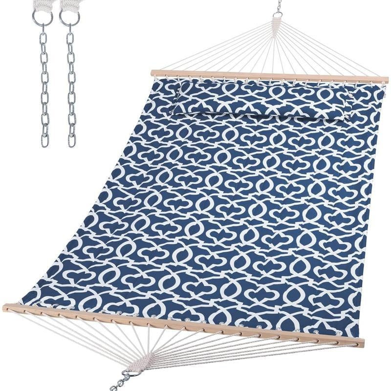 Quilted Double Hammock with Spreader Bar & Pillow