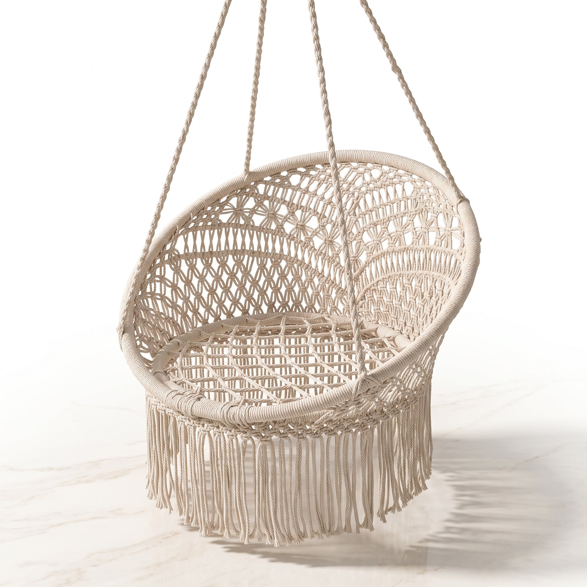 Nordic Style Cotton Rope Hanging Chair – Woven Basket with Tassels, Indoor/Outdoor Swing Lounge Bed