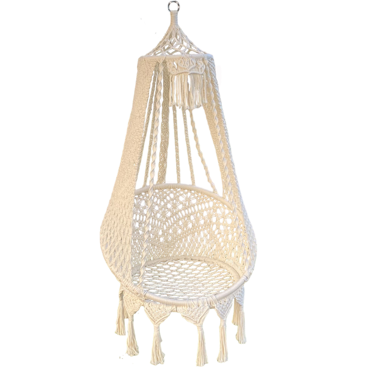 Boho Macrame Round Hanging Chair w/ Tassels Patio Swing -H58