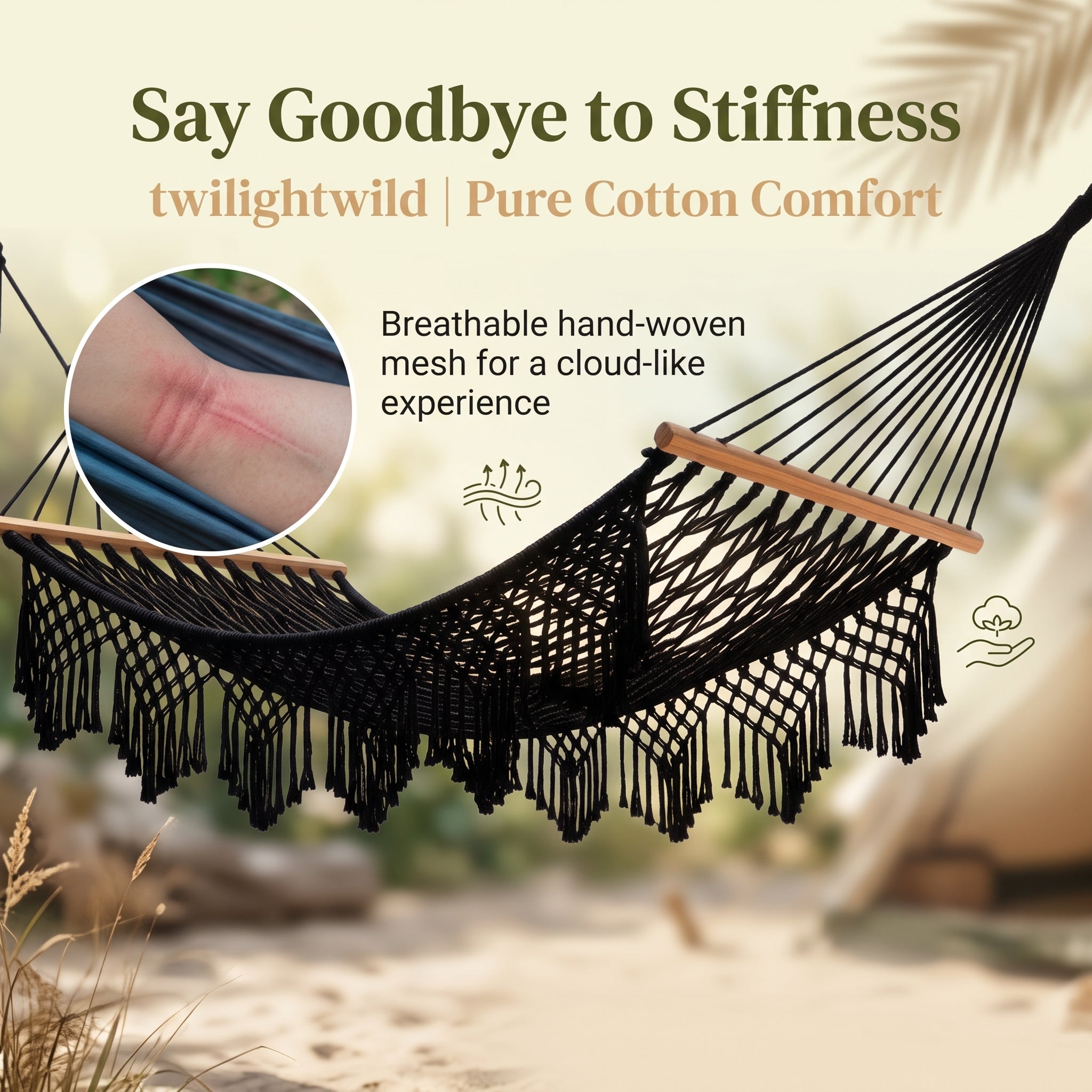 The Coastal Boho Hand-Woven Fringe Hammock – Premium Double Rope Spreader-Bar Hammock