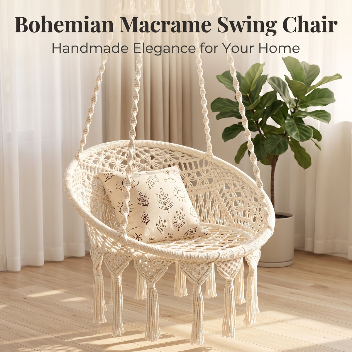 Boho Handwoven Tassel Hanging Chair Indoor Outdoor Swing -H60