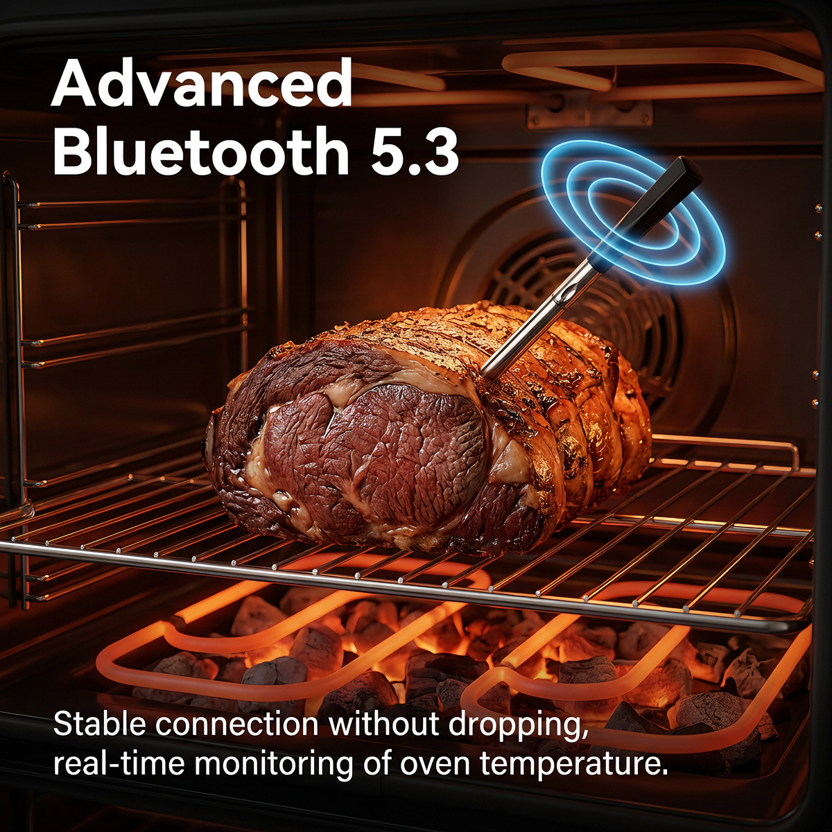 Digital Wireless Bluetooth Meat Thermometer with Screen, Dual Probes for American BBQ, Grill & Steak - T12
