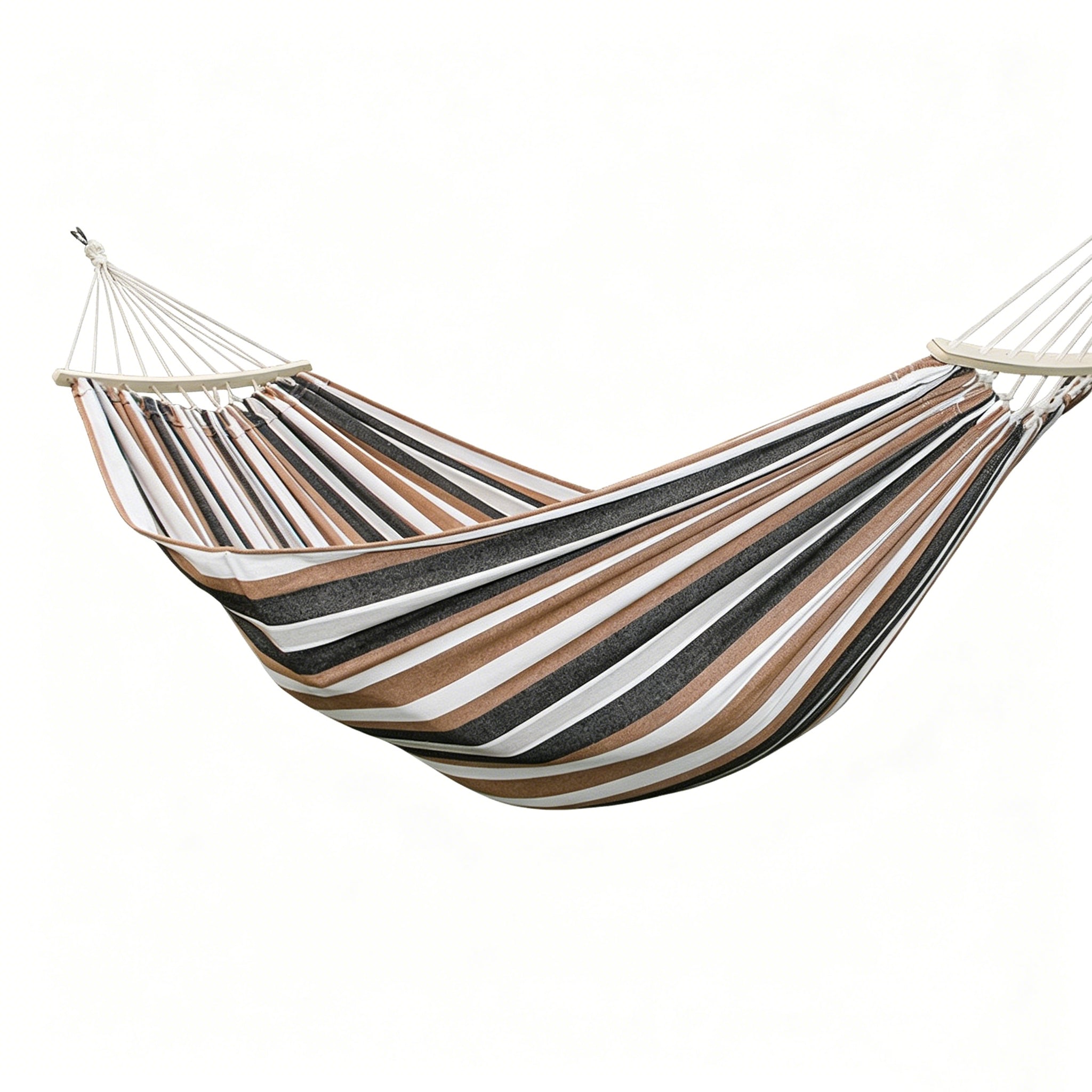 Canvas Hammock with Wooden Poles Double Widen Anti-Rollover 60cm Tassel Design