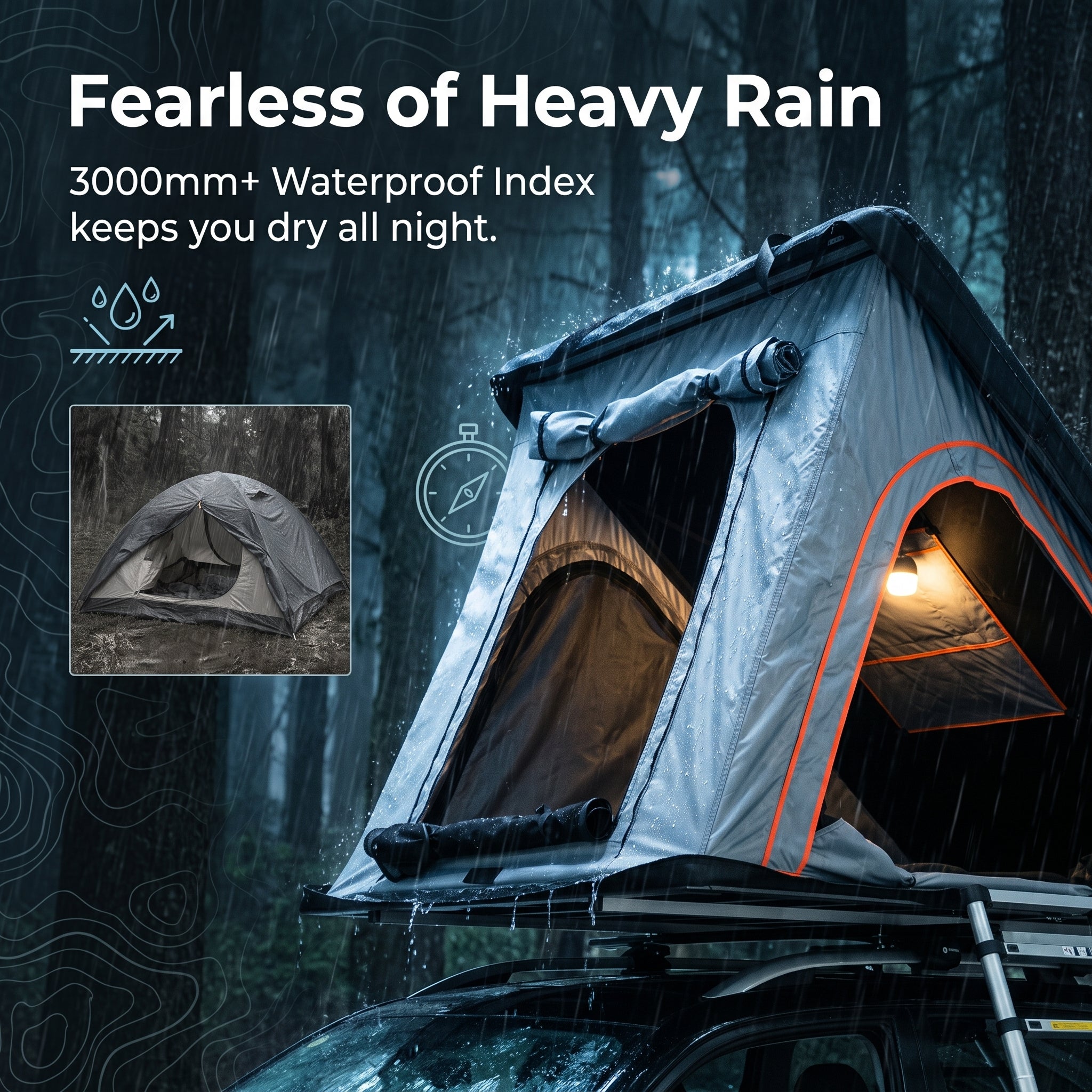 1-3 Person Car Rooftop Tent Triangle Light Shell Camping Outdoor