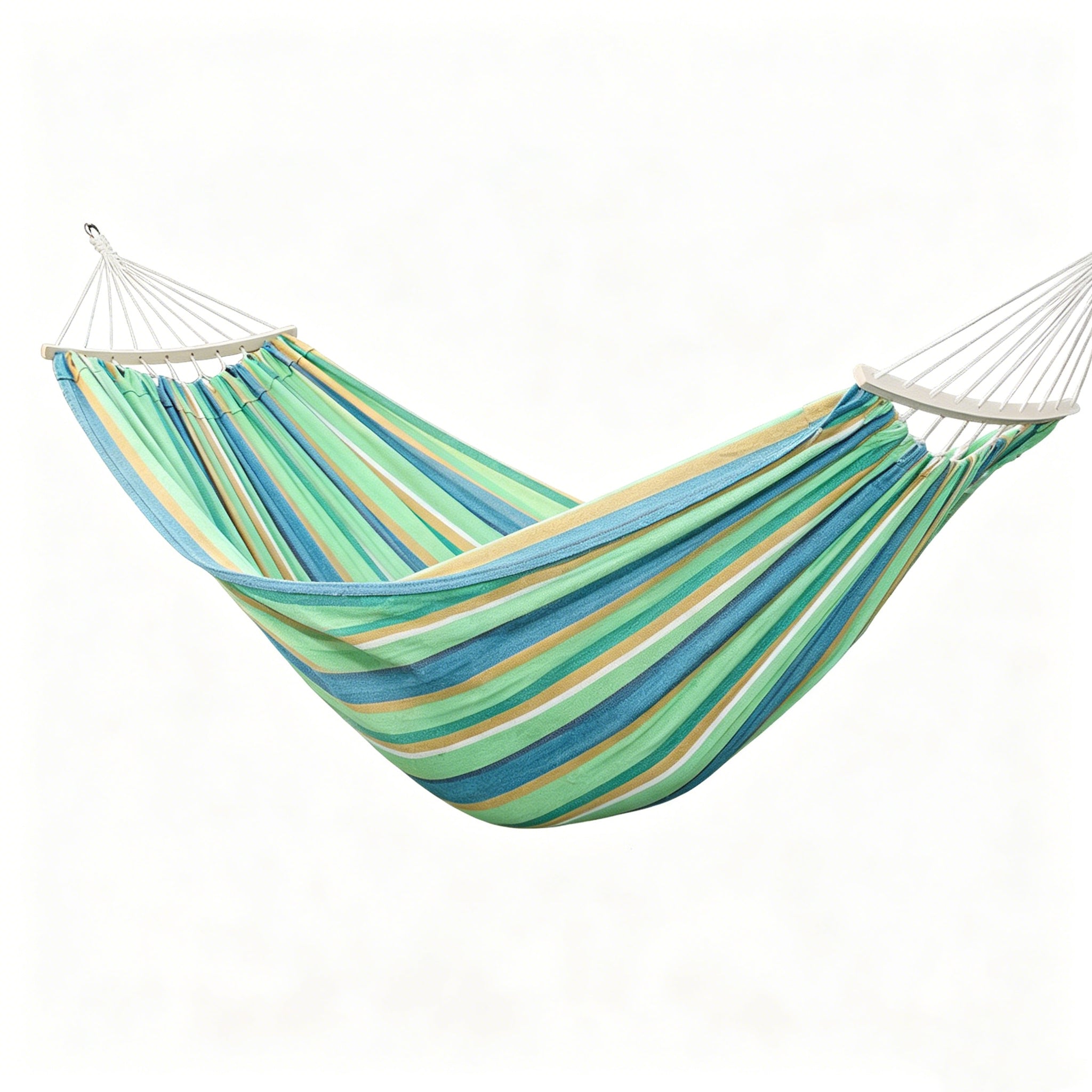Canvas Hammock with Wooden Poles Double Widen Anti-Rollover 60cm Tassel Design