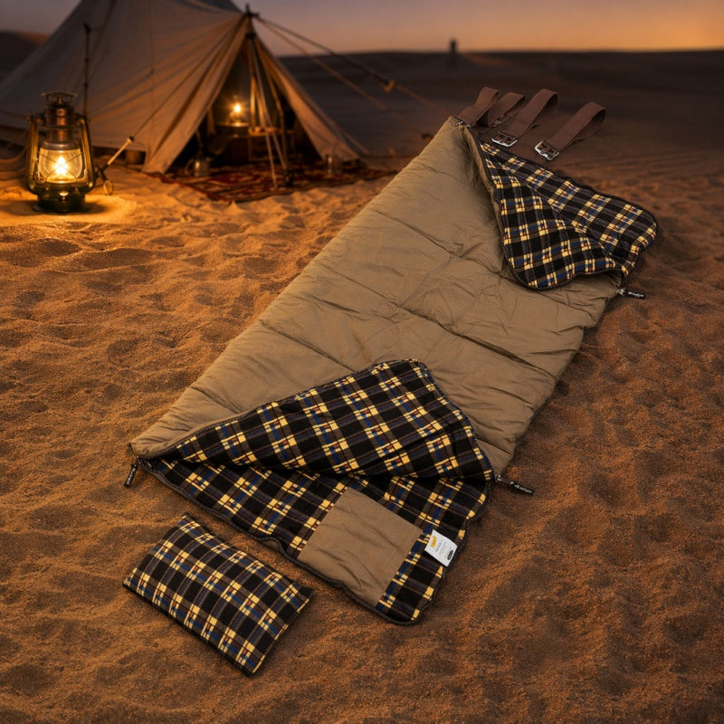 Heavy-Duty Plaid Flannel Sleeping Bag with Roll-Up Straps & Carry Bag-S9