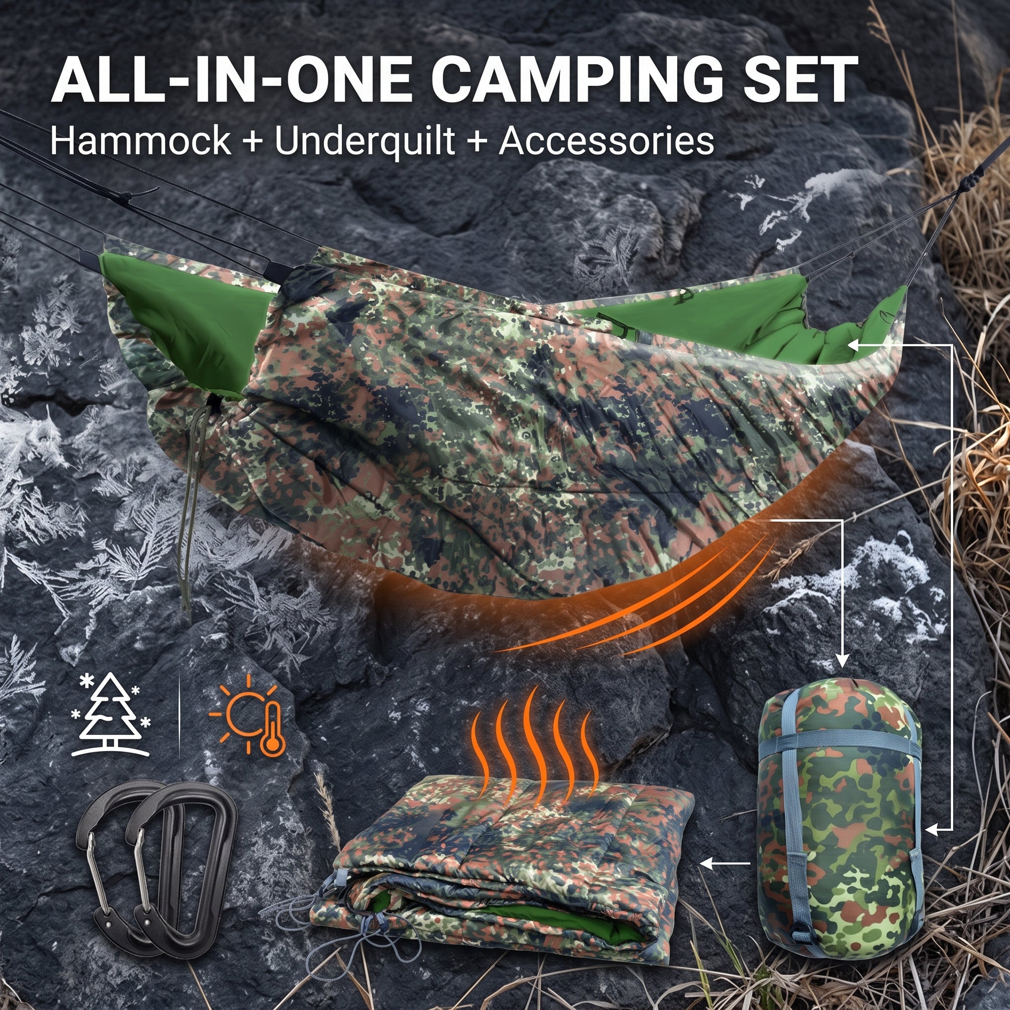 Portable Waterproof Camouflage Hammock Sleeping Bag Winter Camping Quilt with Buckle for Cold Weather