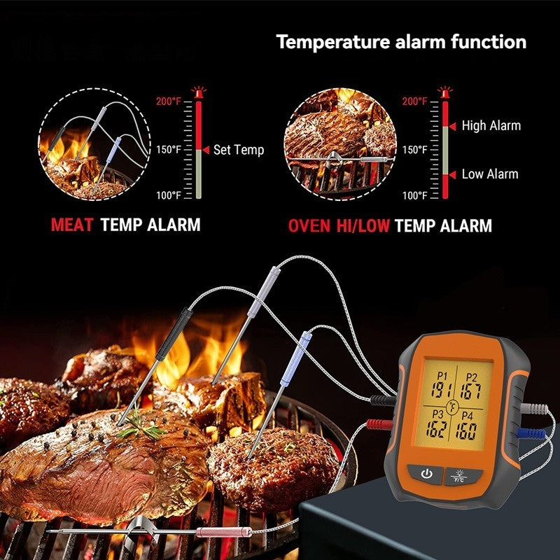 Wireless Meat Thermometer with 4 Probes for BBQ Grill & Smoker-T6