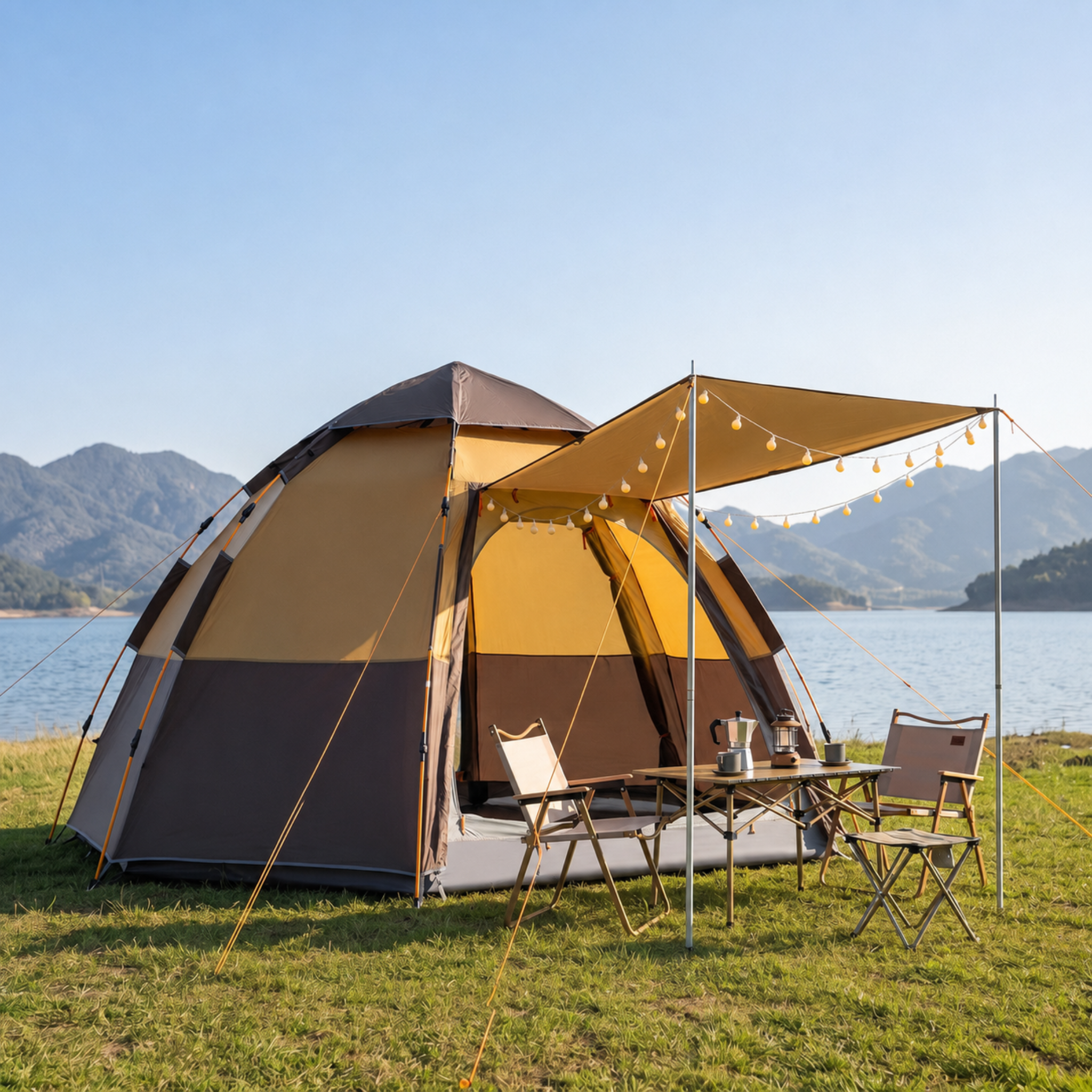 Large 5-8 Person Hexagonal Camping Tent Outdoor Mosquito-proof 3-Second Auto Pop-Up Waterproof