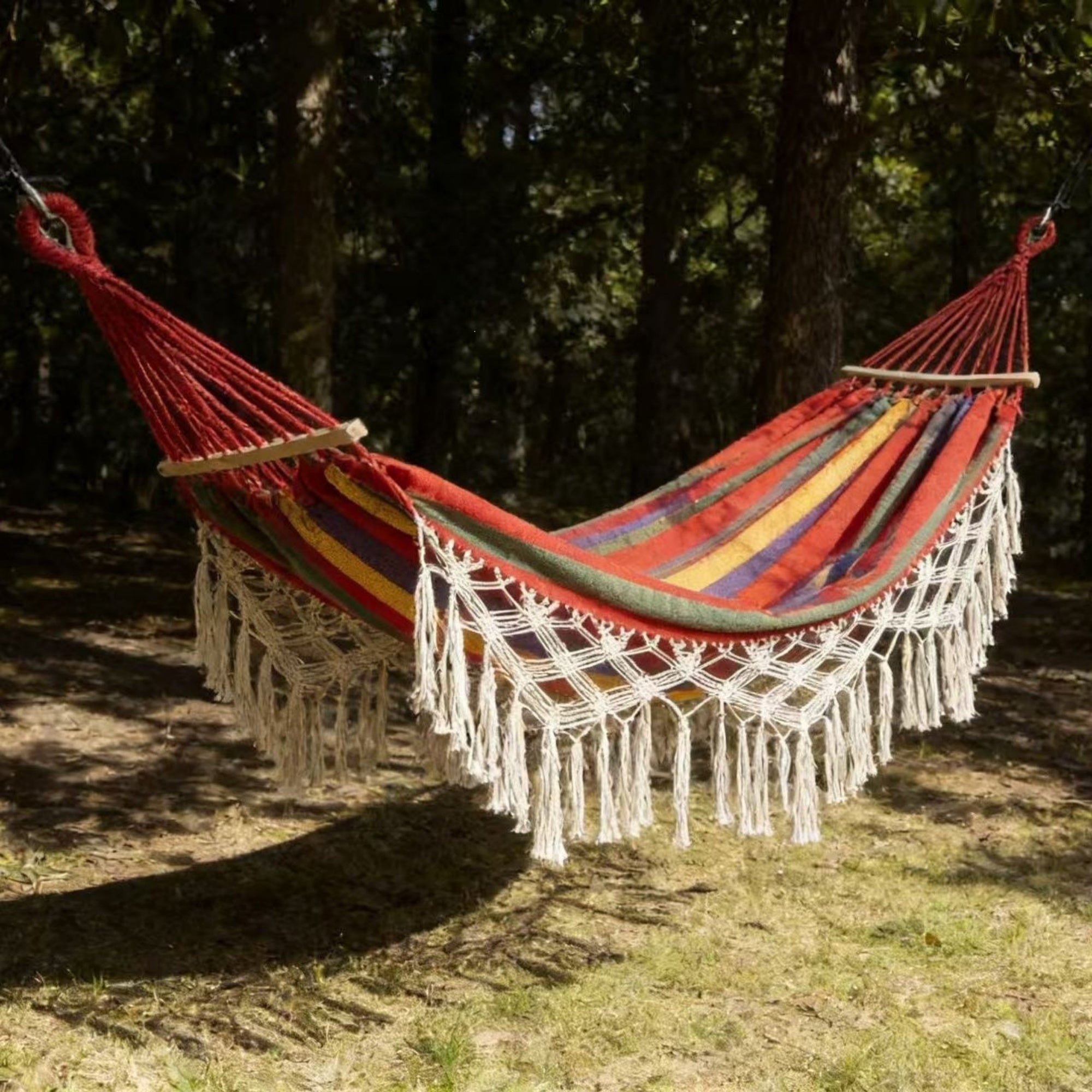 Boho Macrame Hammock with Wooden Spreader Bars
