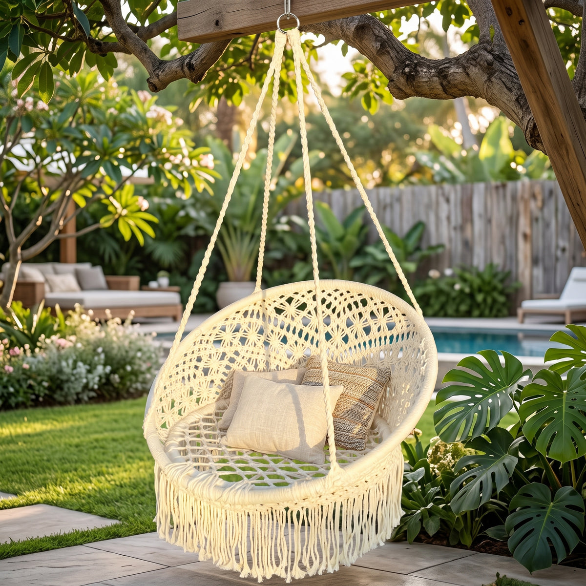 Tassel Hanging Chair Indoor/Outdoor Patio Swing Cradle -H57