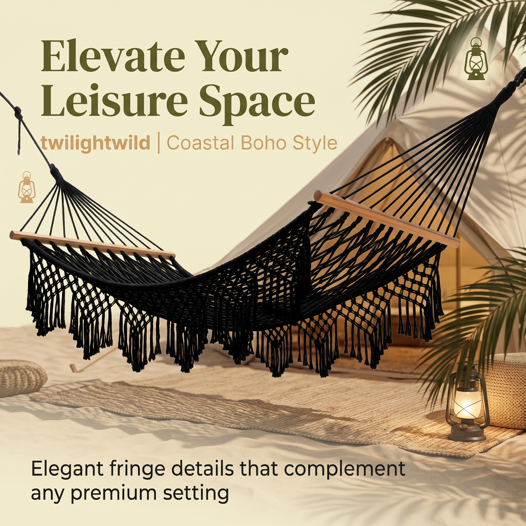 The Coastal Boho Hand-Woven Fringe Hammock – Premium Double Rope Spreader-Bar Hammock