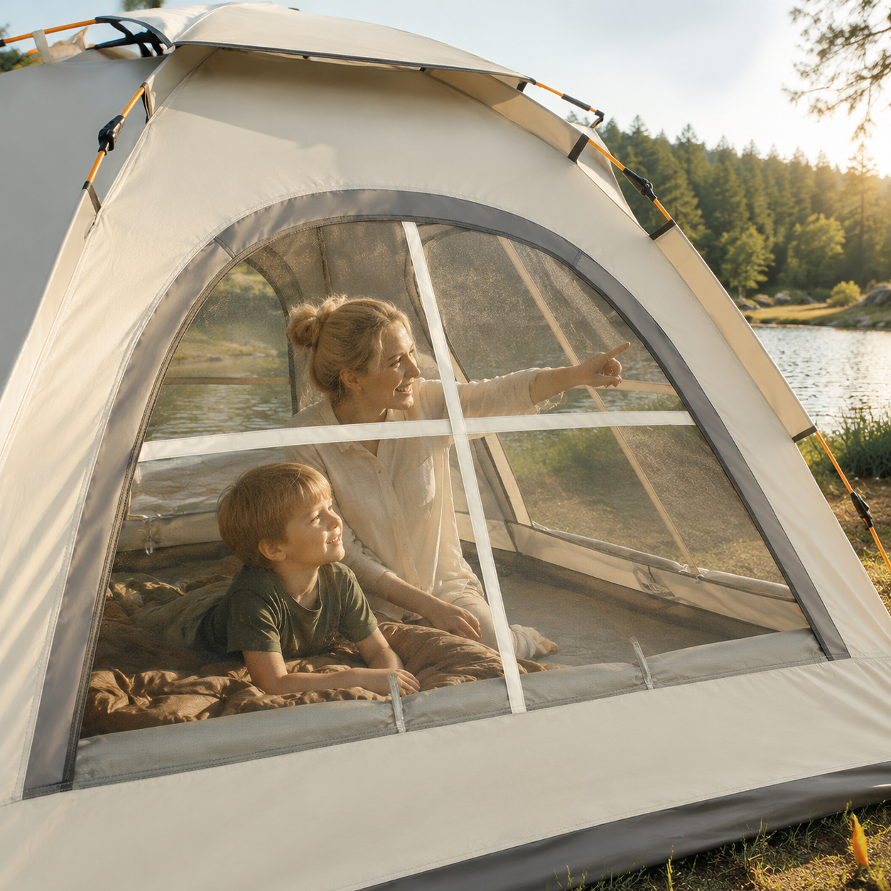3-5 Person Instant Pop-Up Camping Tent with Large Mesh Windows