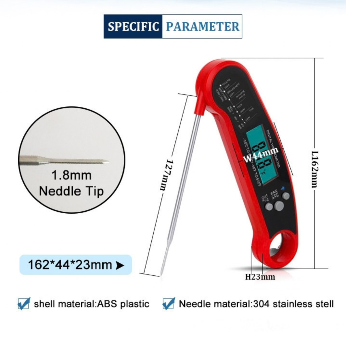 Digital Instant-Read Foldable Food Thermometer, High-Precision Kitchen & BBQ Probe - T16