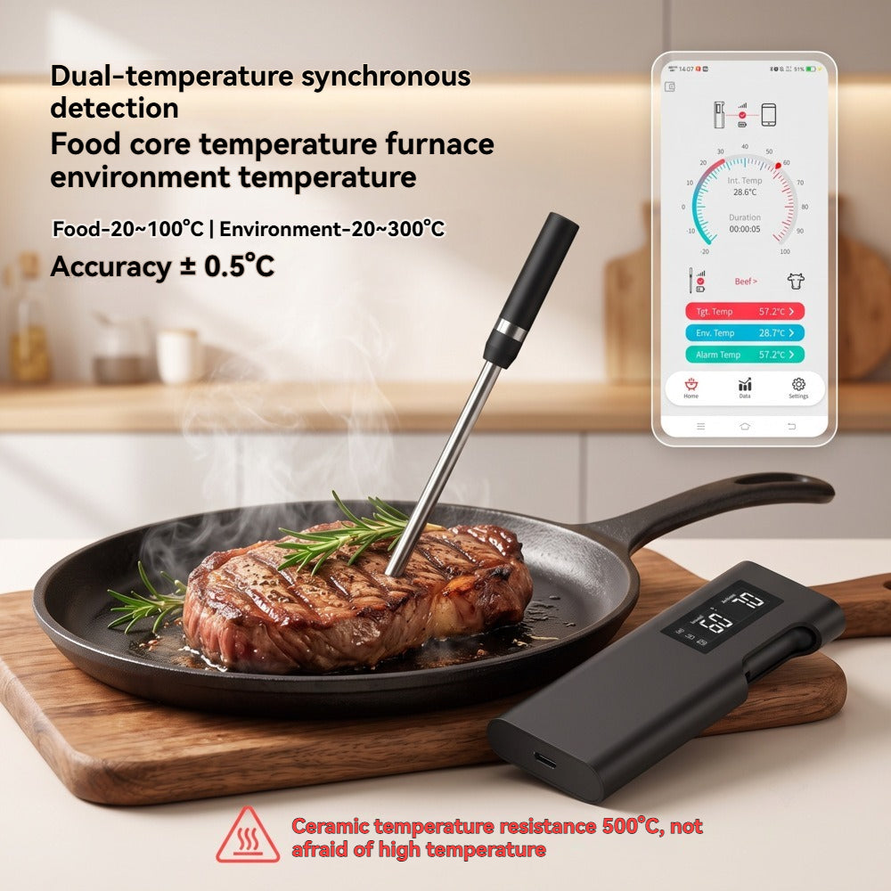 Smart Wireless Bluetooth Meat Thermometer with Display for BBQ Grill-T9